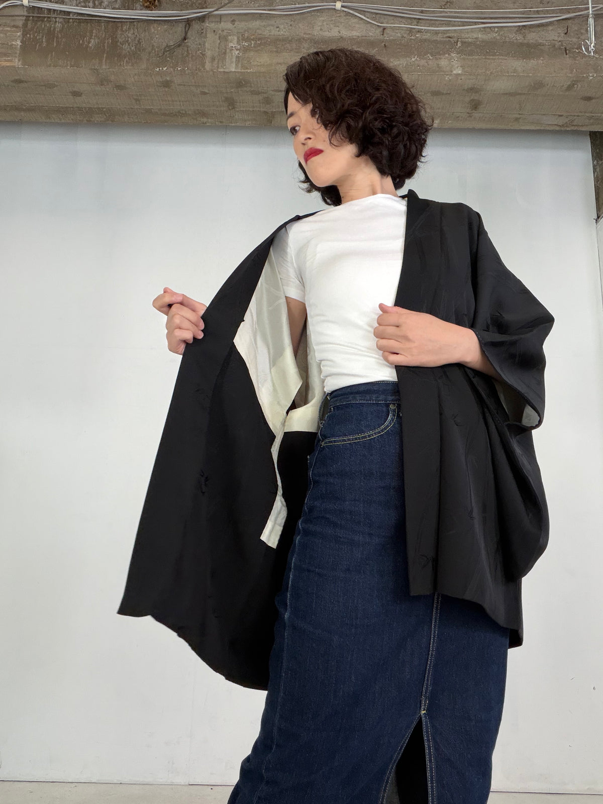 VINTAGE BLACK HAORI  "bamboo - BLK212"