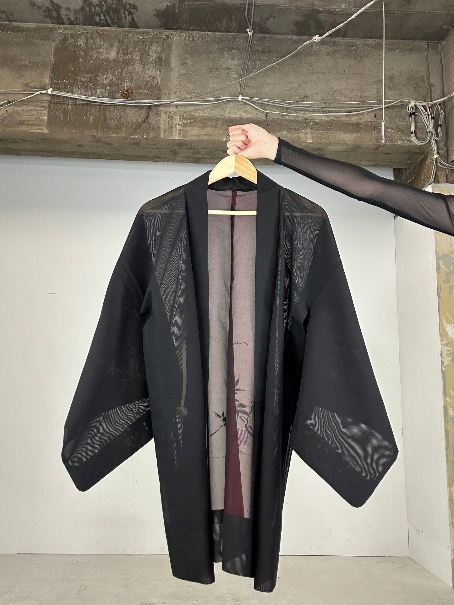 VINTAGE BLACK HAORI SHEER “aka 005 jyumoku"