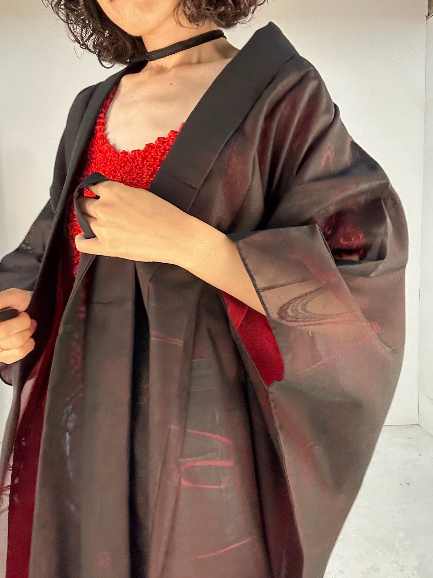 SHEER kimono dress gown and string belt upcycled from Japanese kimono