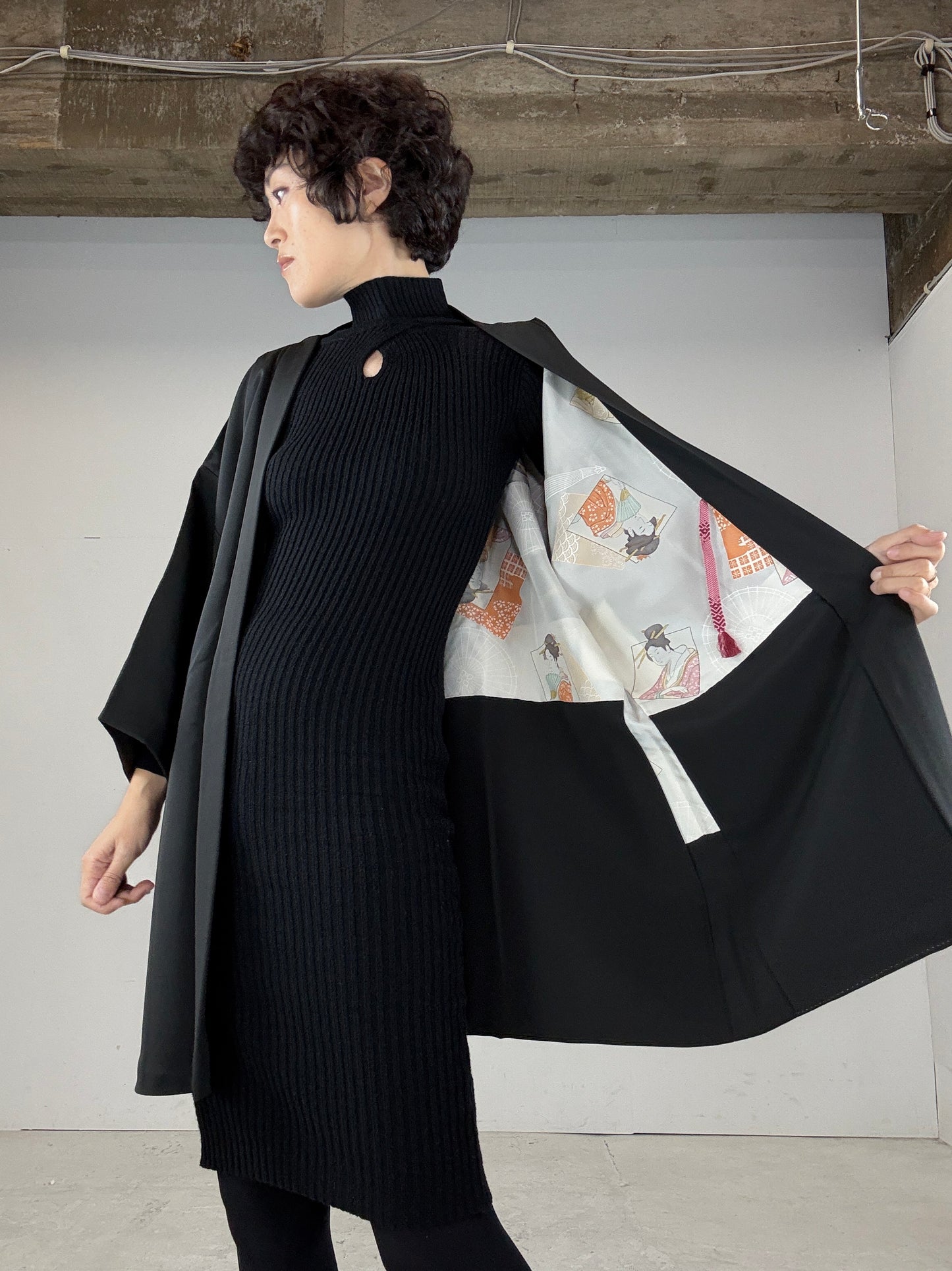 VINTAGE BLACK HAORI "ine"