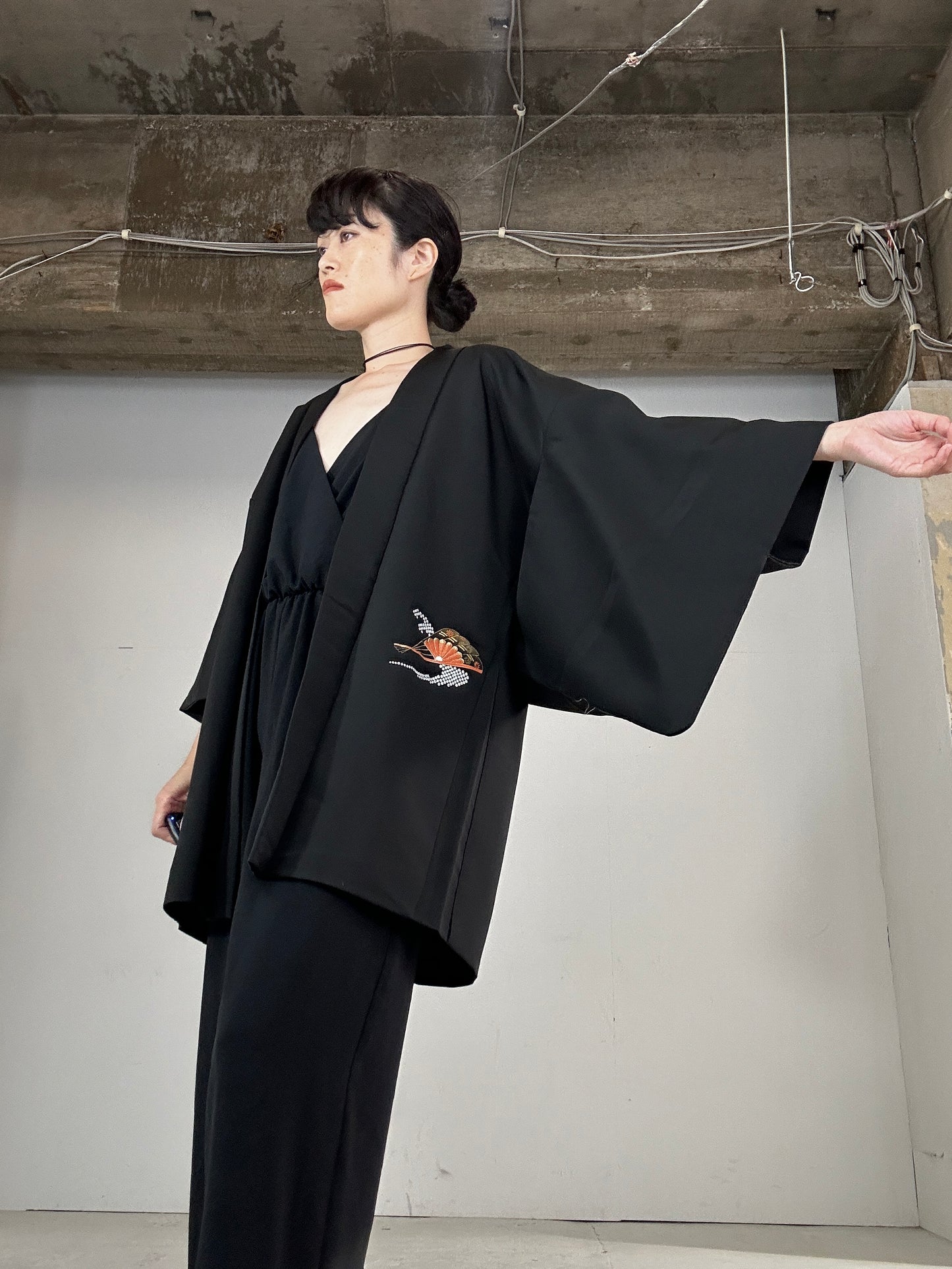 VINTAGE BLACK HAORI "ougi"