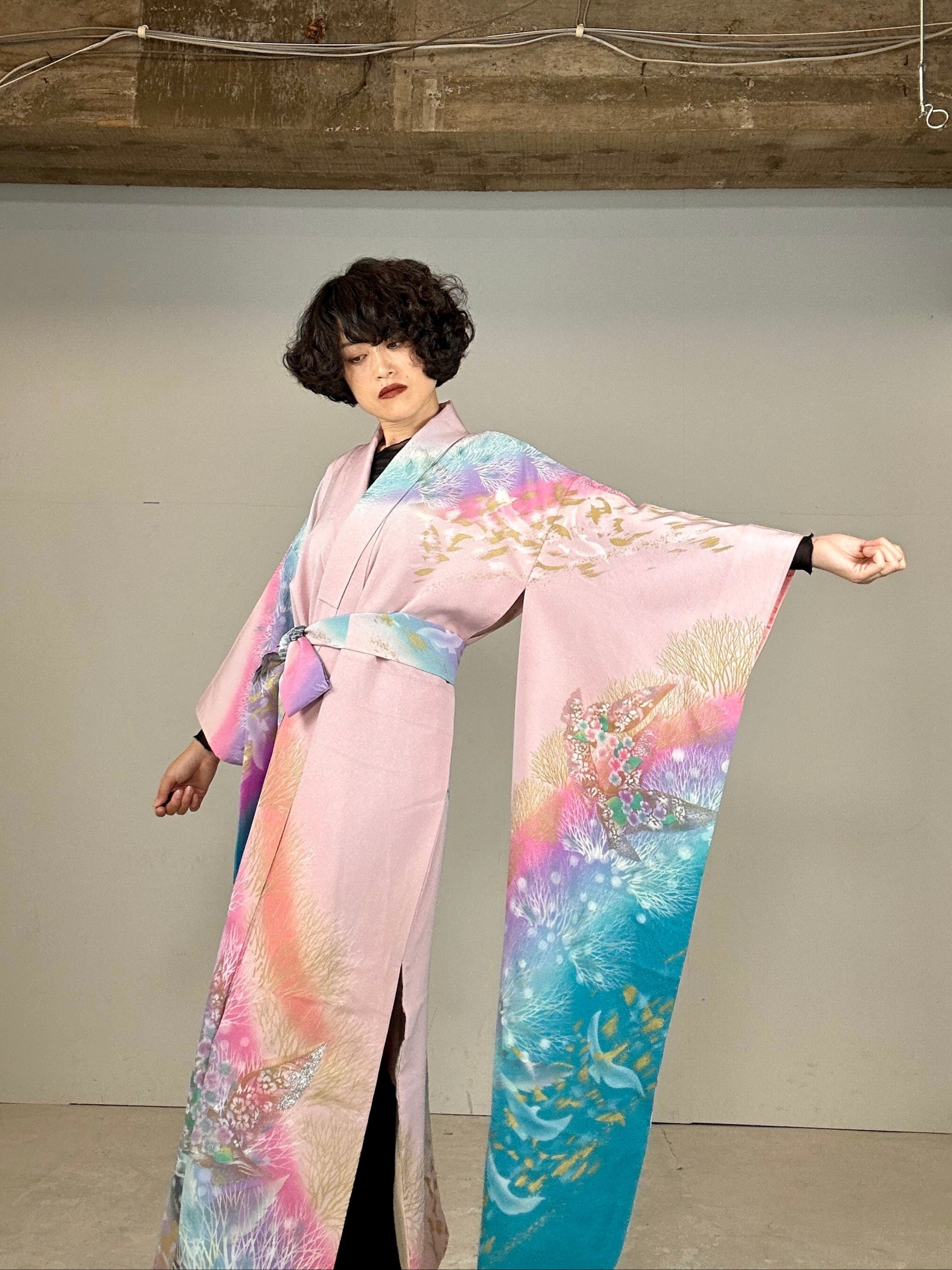 Furisode Kimono dress gown and string belt upcycled from Japanese kimo – MACHIKO KIMONO Japanese Kimonos, Vintage & Upcycled Furisode Kimono dress gown and string belt upcycled from Japanese kimo – MACHIKO KIMONO Japanese Kimonos, Vintage & Upcycled
