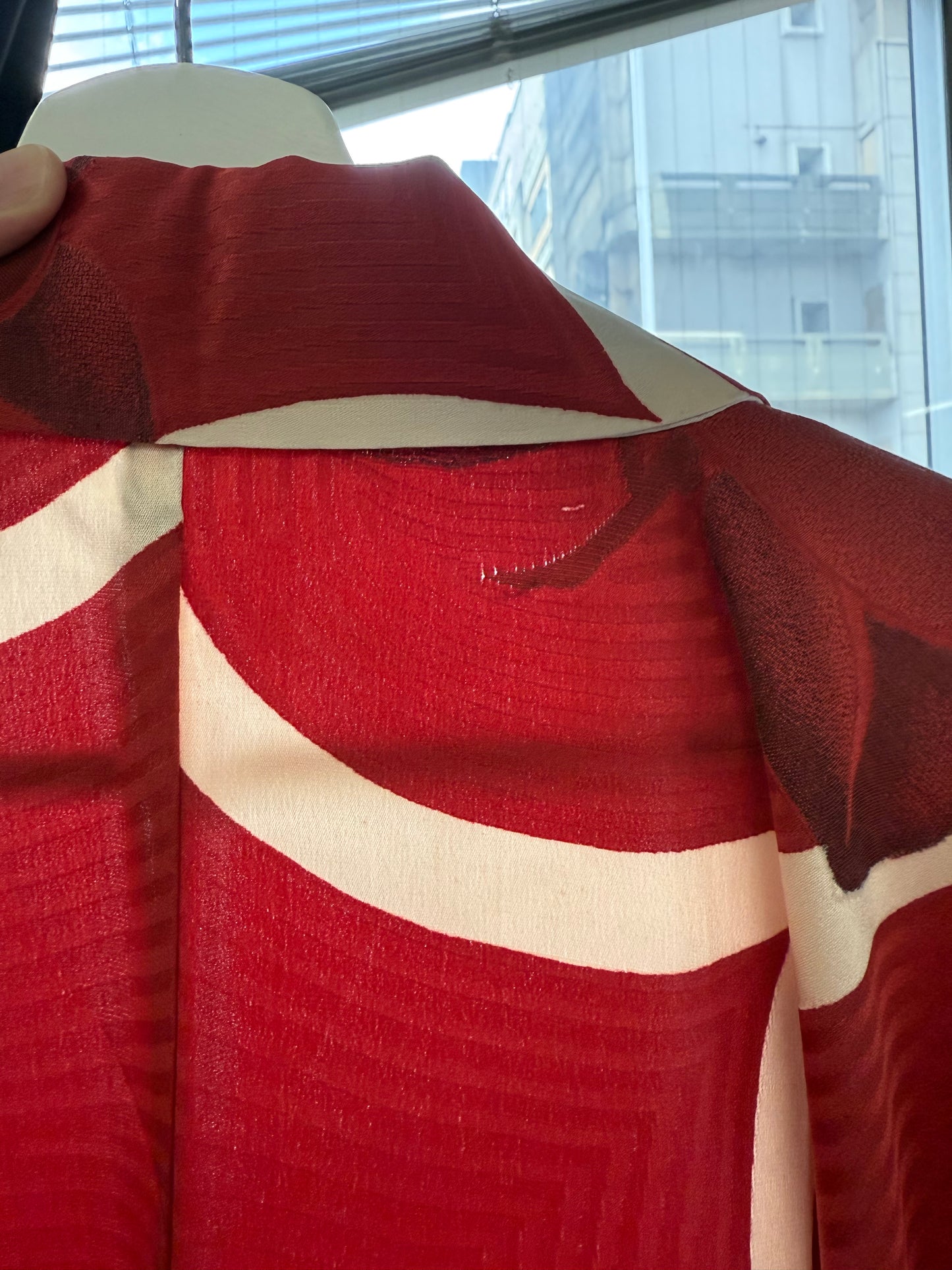 Kimono dress gown and string belt upcycled from Japanese kimono "karakusa, antique" Big Ribbon *damage