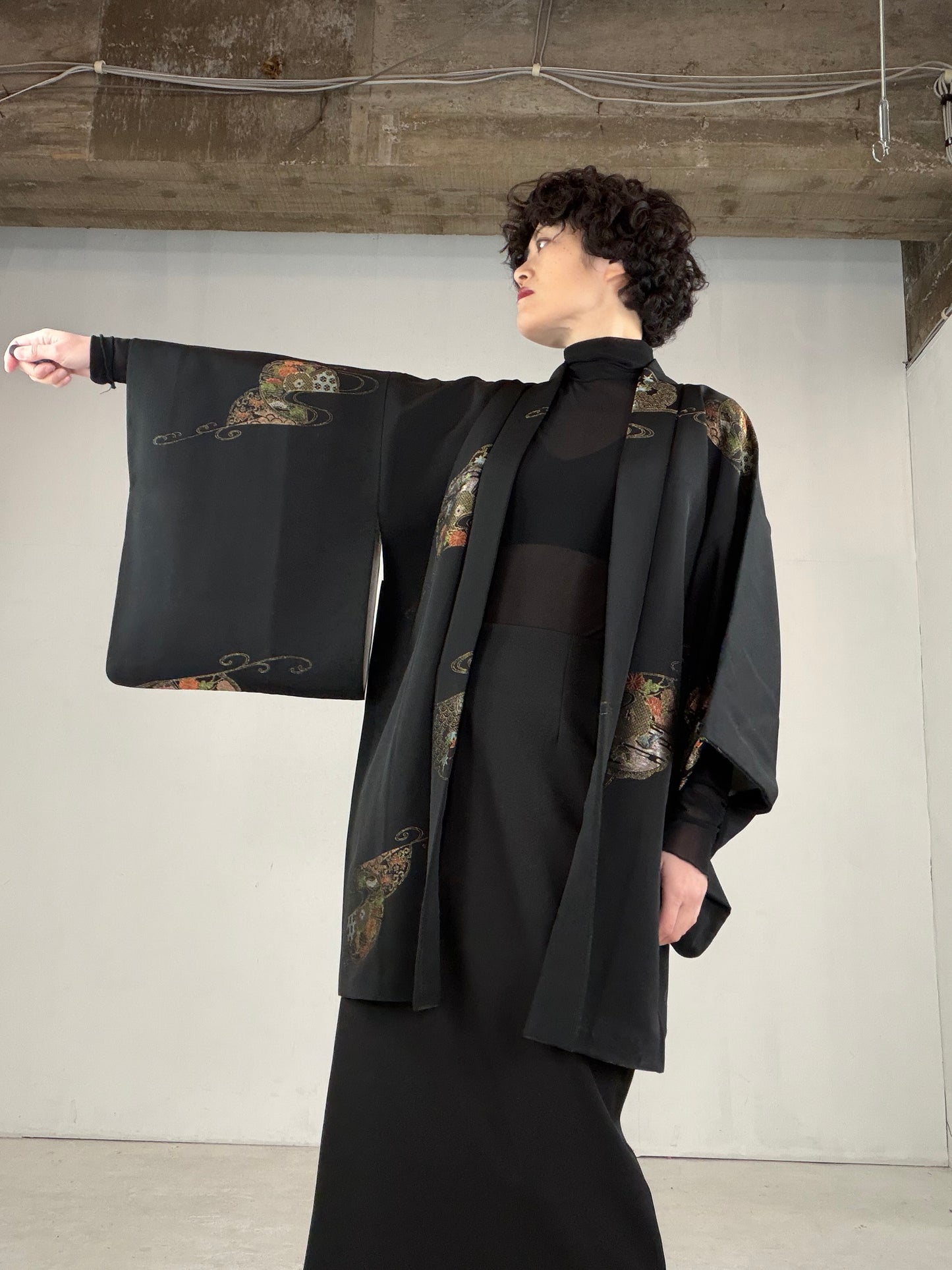 VINTAGE BLACK HAORI  "BLK151"