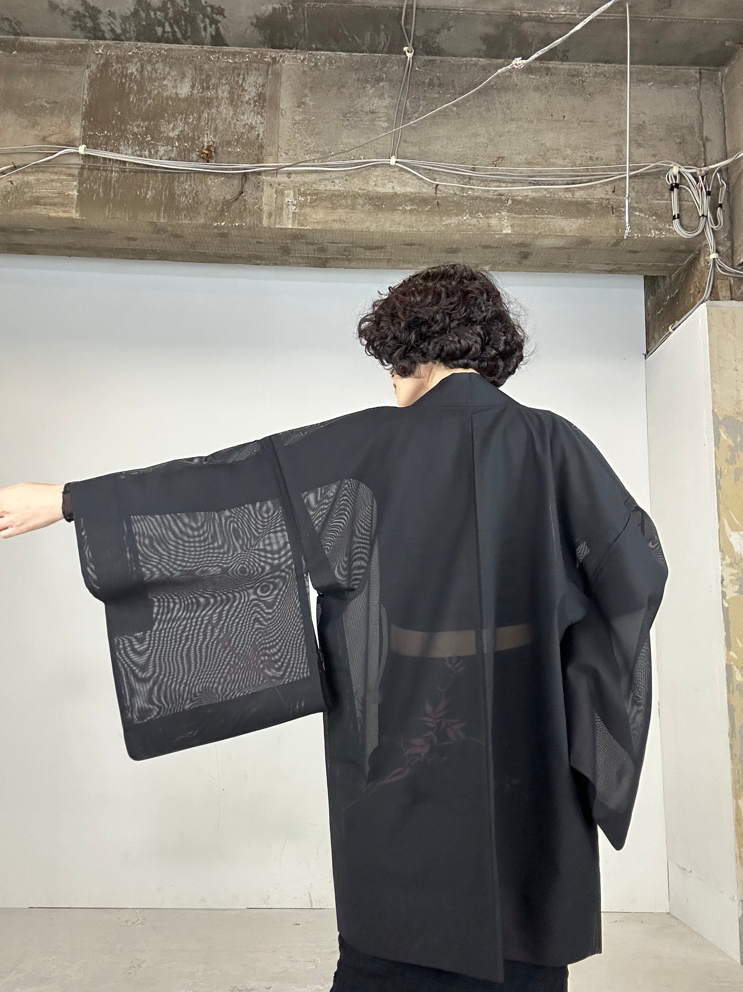 VINTAGE BLACK HAORI SHEER “aka 005 jyumoku"