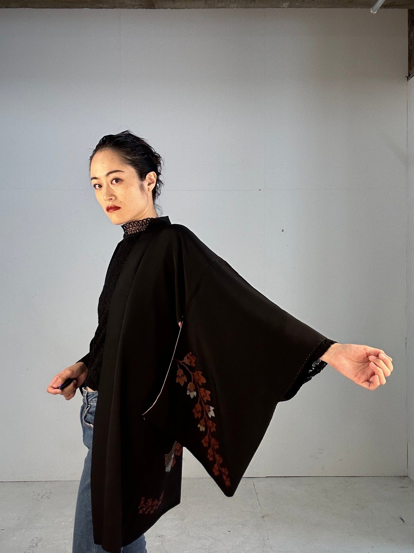 BLACK HAORI "beautiful antique oogara”