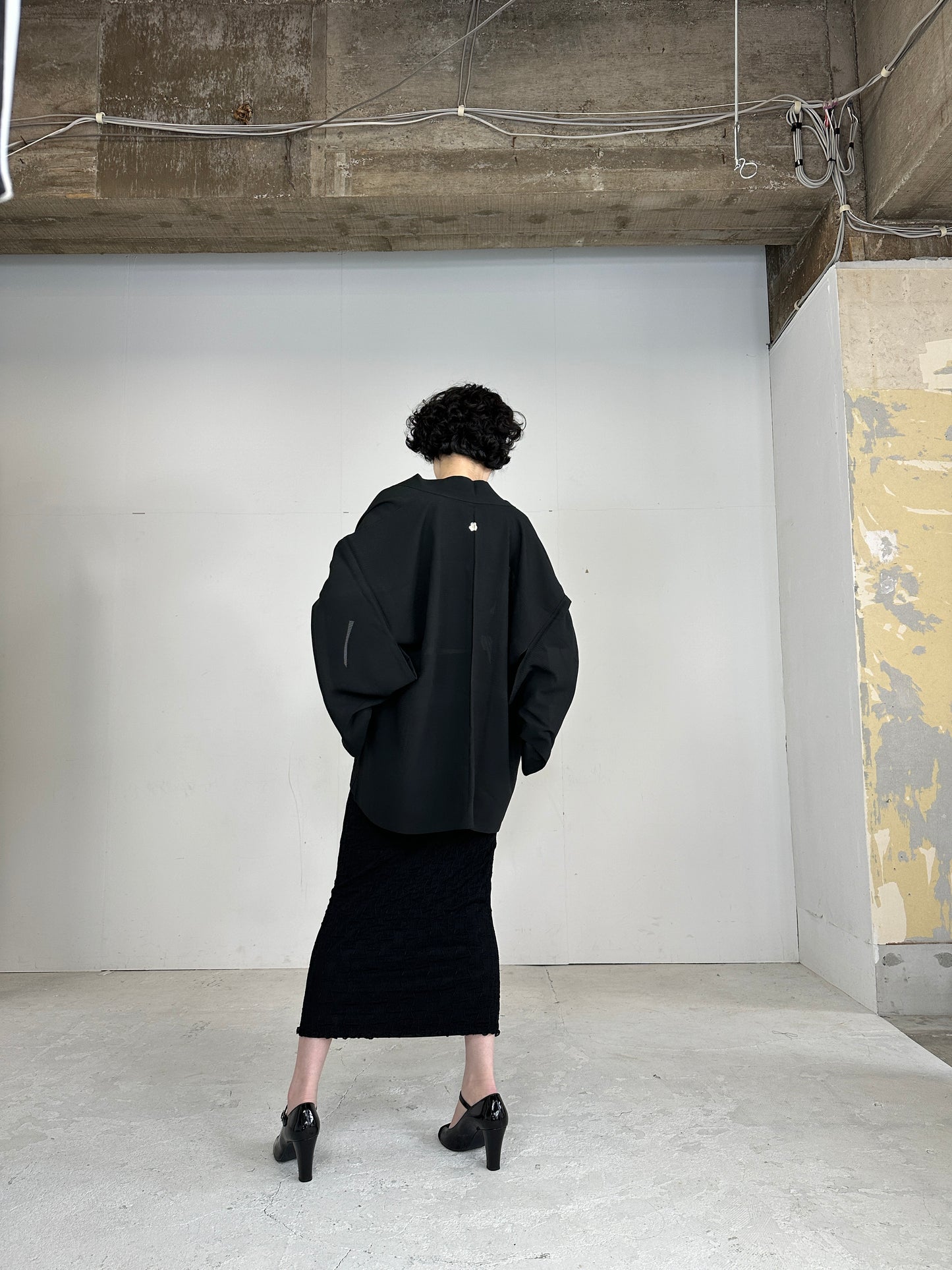 VINTAGE BLACK HAORI SHEER “ro_hana_mon"