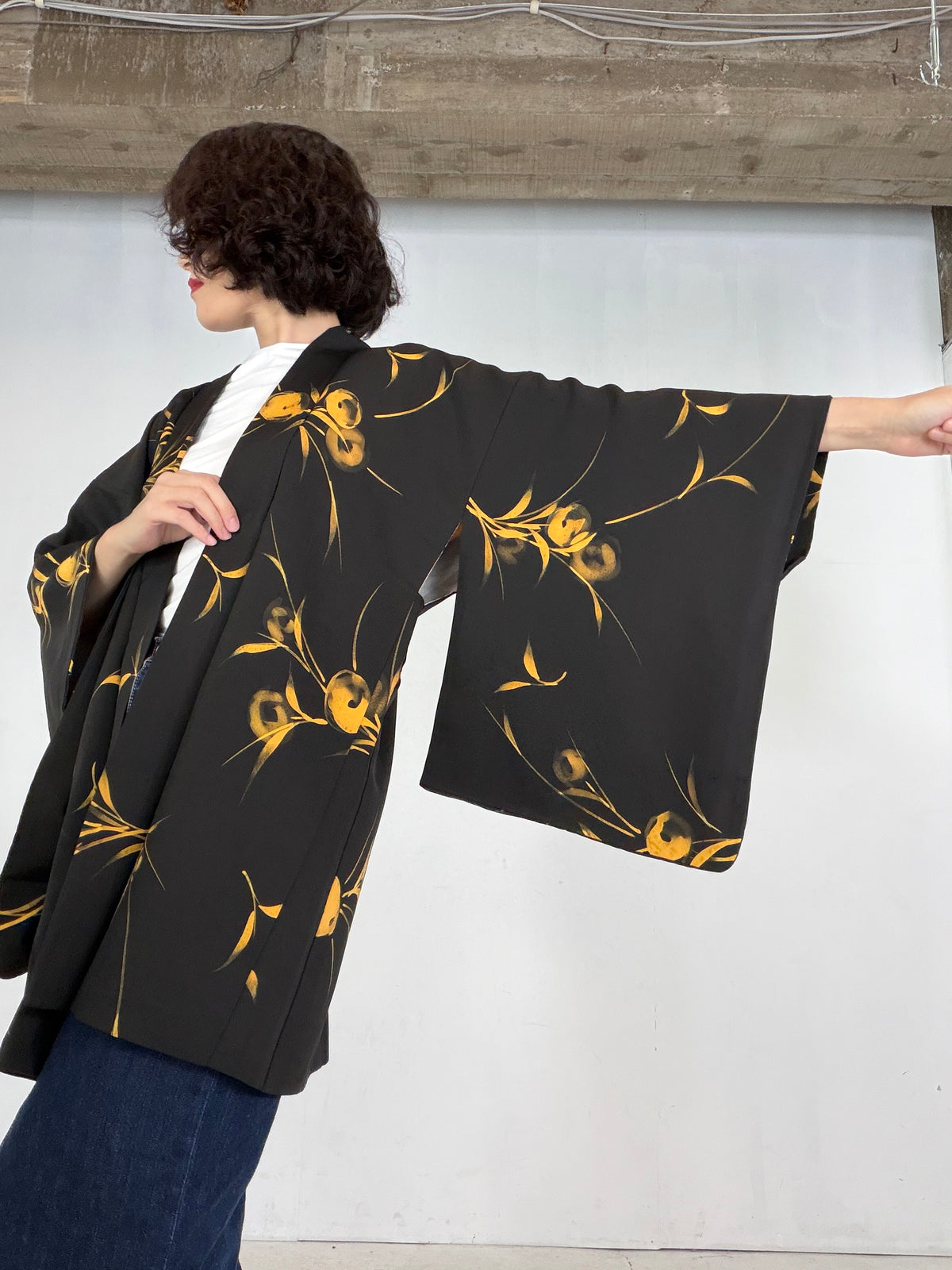 VINTAGE BLACK HAORI  "BLK203" *damage