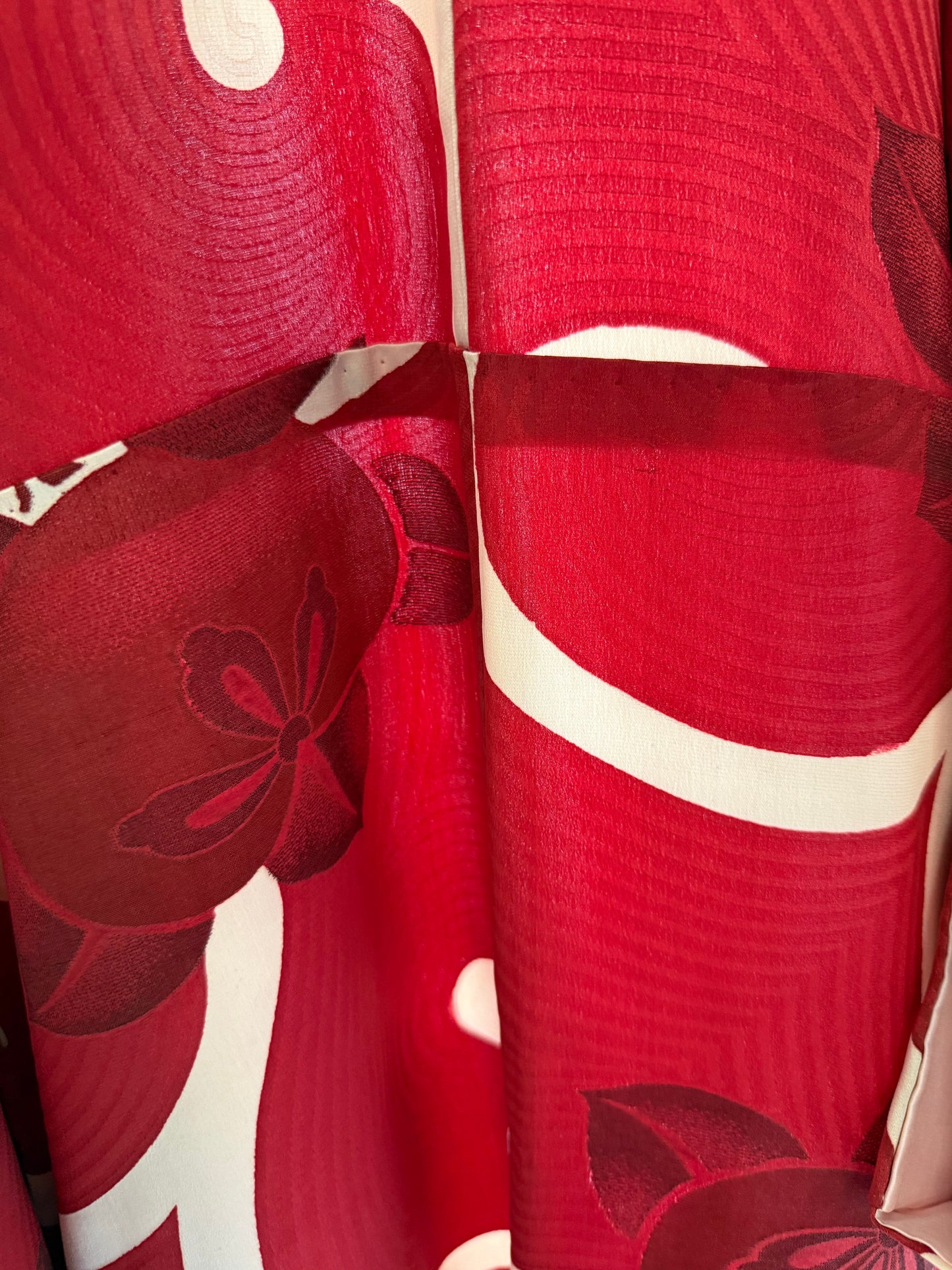 Kimono dress gown and string belt upcycled from Japanese kimono "karakusa, antique" Big Ribbon *damage