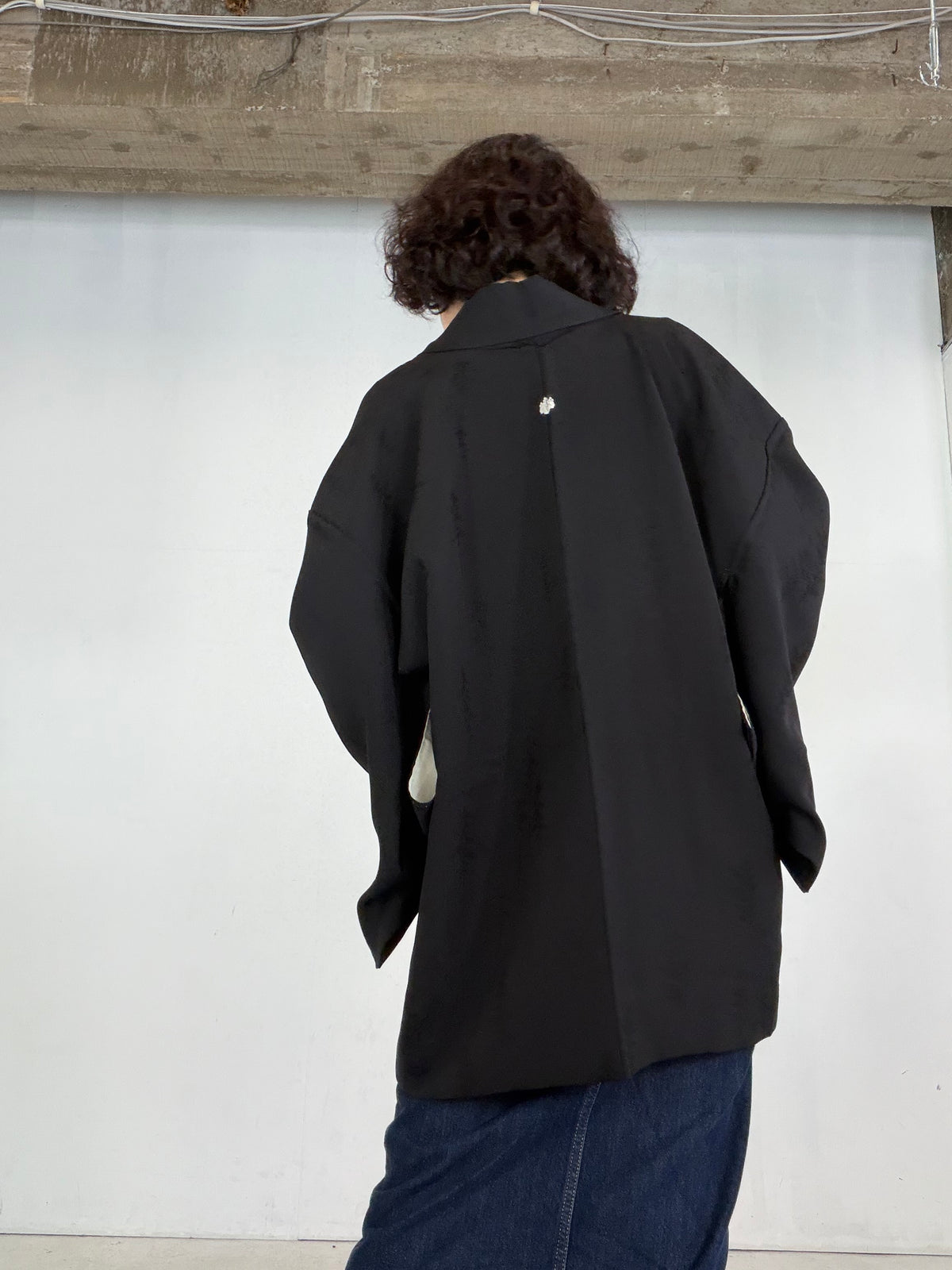 VINTAGE BLACK HAORI  " Wood Motif - BLK211"