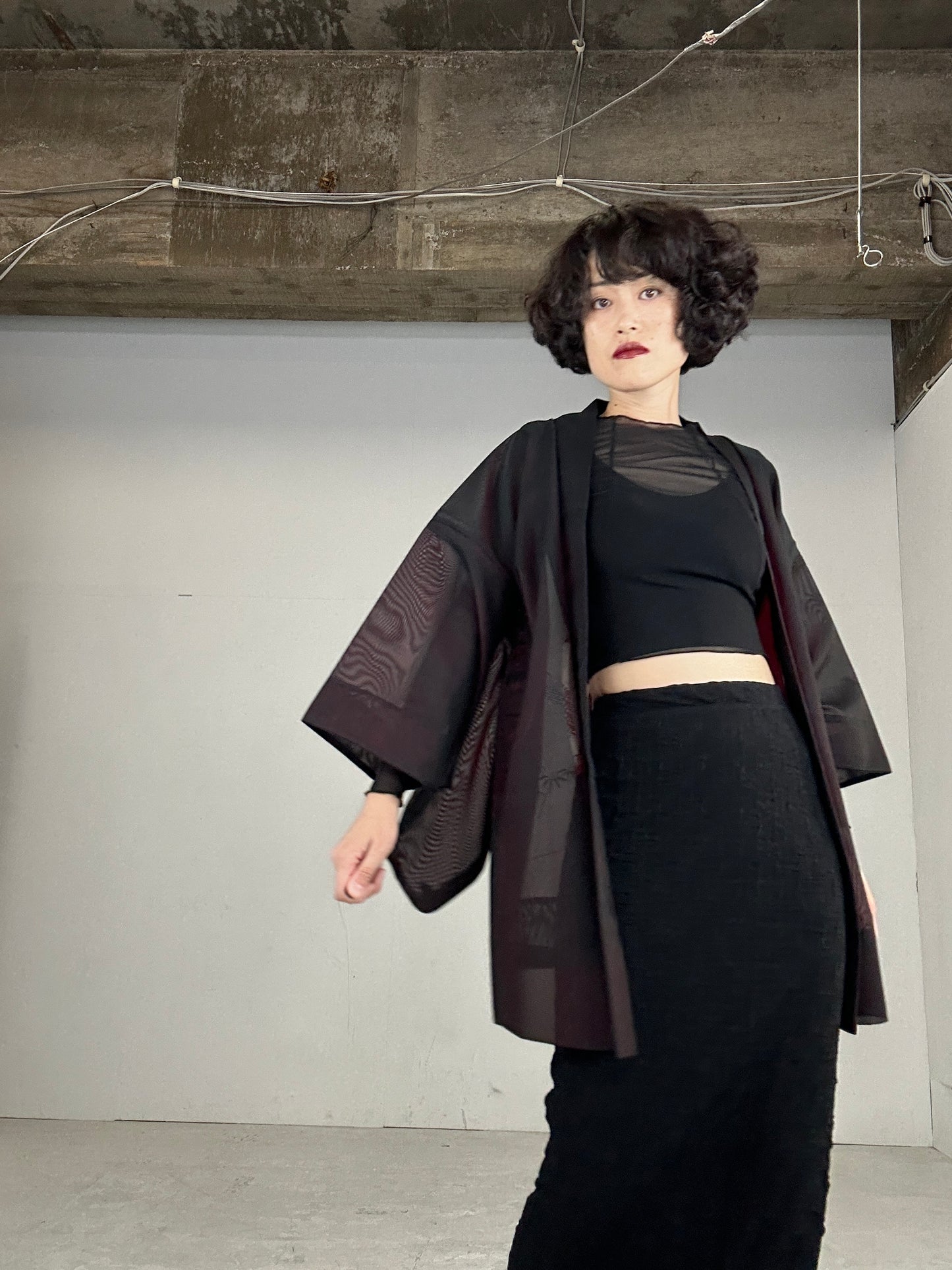 VINTAGE BLACK HAORI SHEER “aka sasa"