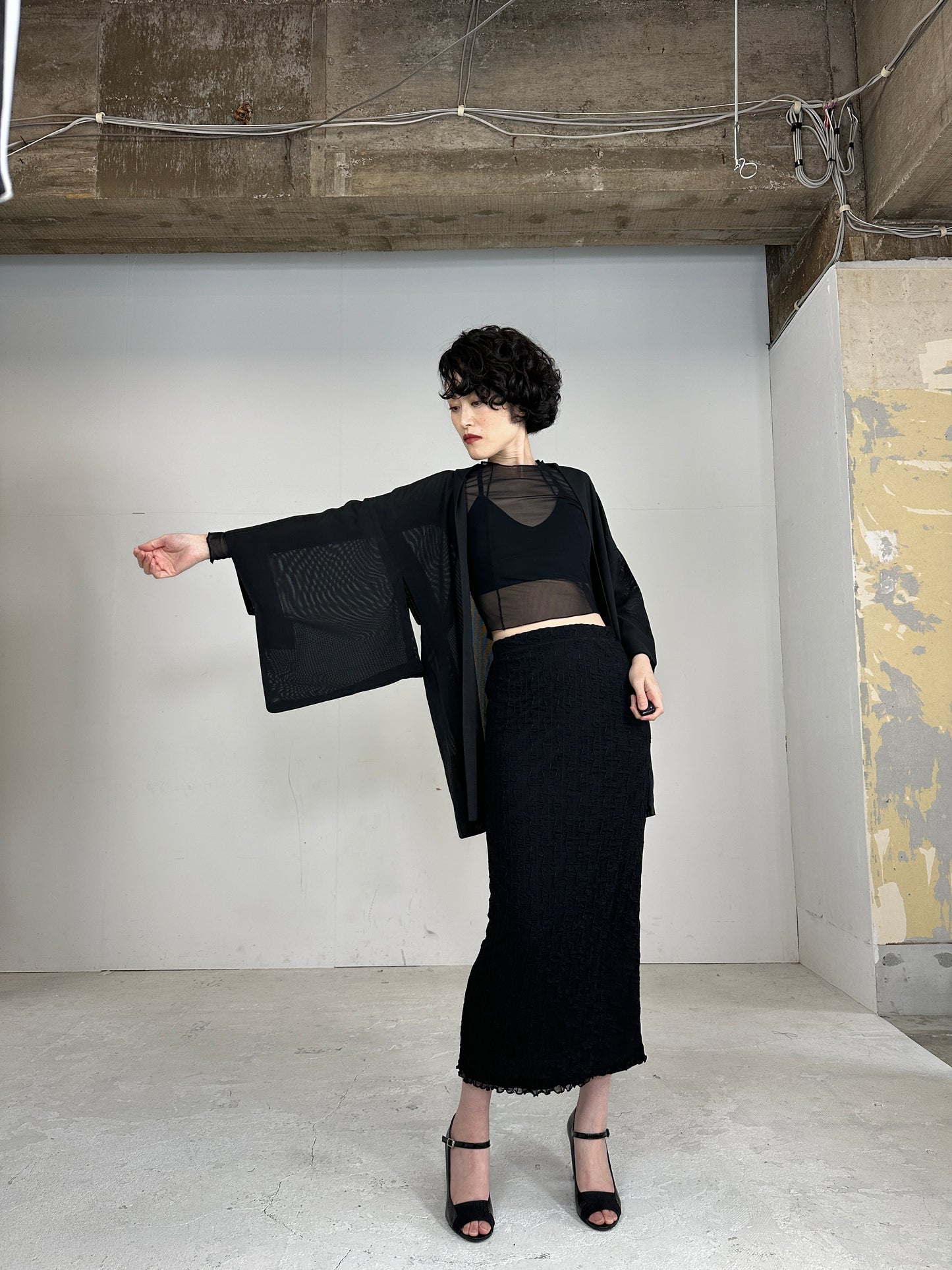 VINTAGE BLACK HAORI SHEER “ro_gin”