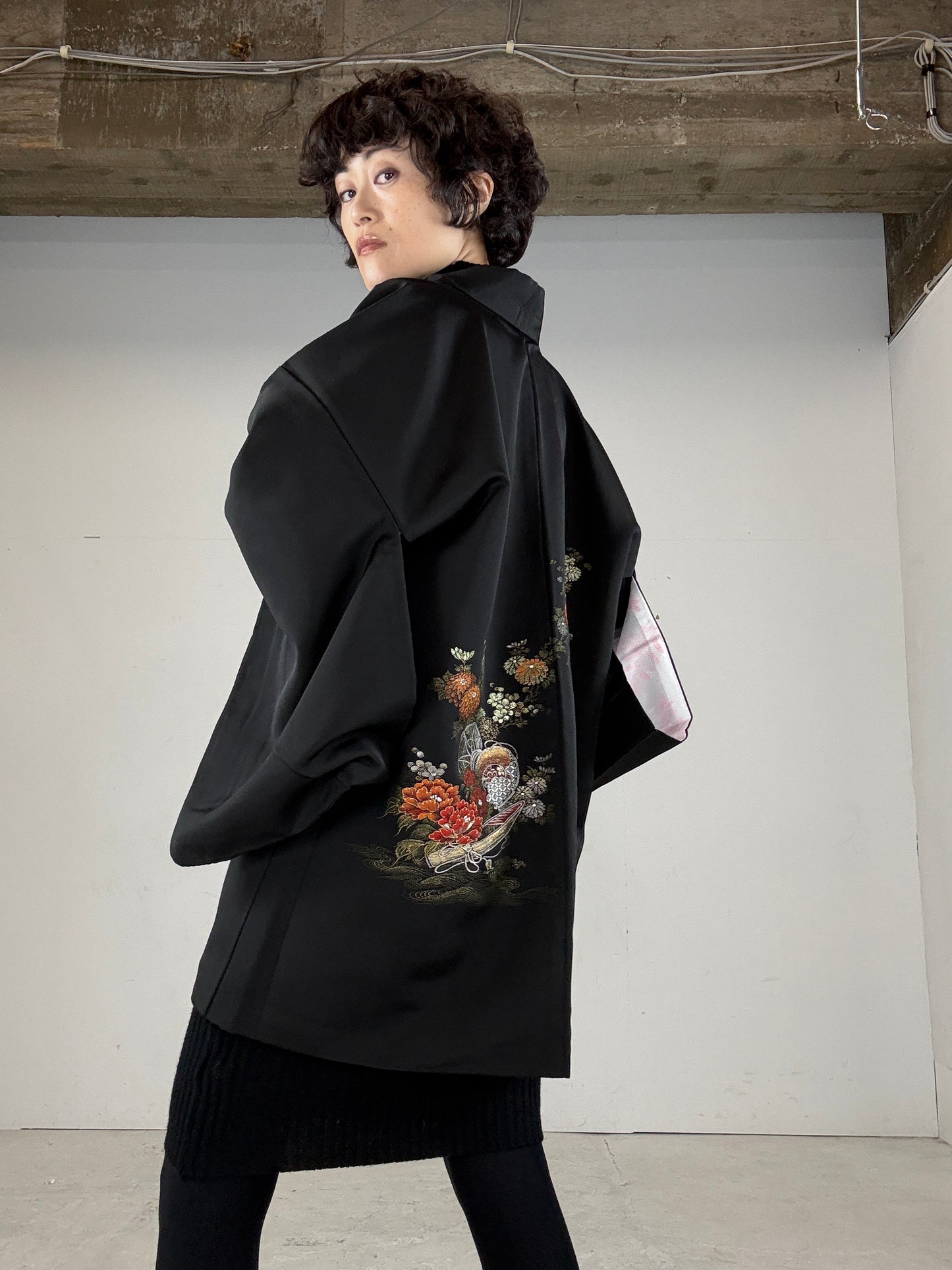 VINTAGE BLACK HAORI "kingin"