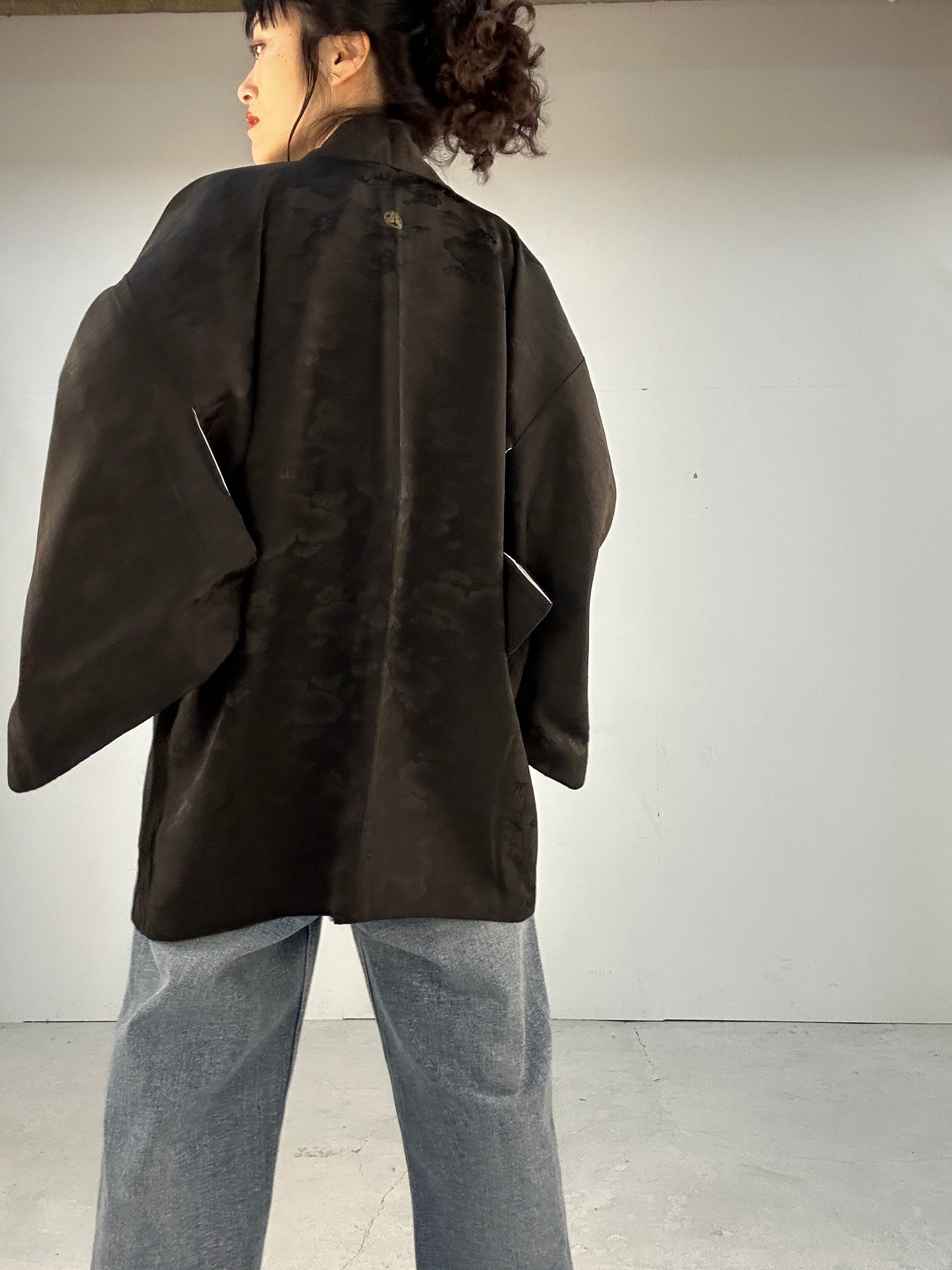 VINTAGE BLACK HAORI "ground pattern, TACHIBANA”