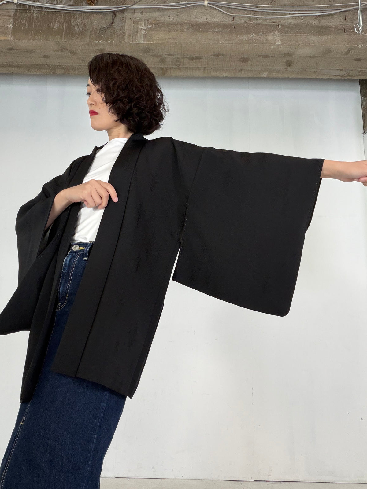 VINTAGE BLACK HAORI  " Wood Motif - BLK211"