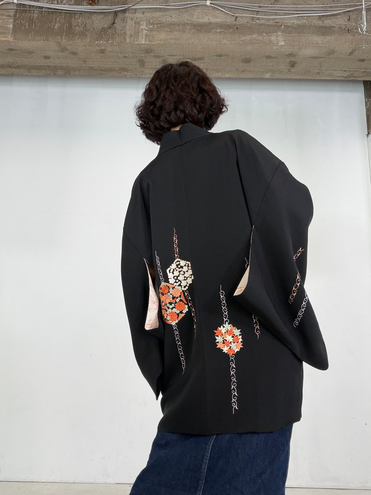 VINTAGE BLACK HAORI  "embroidery, BLK207"