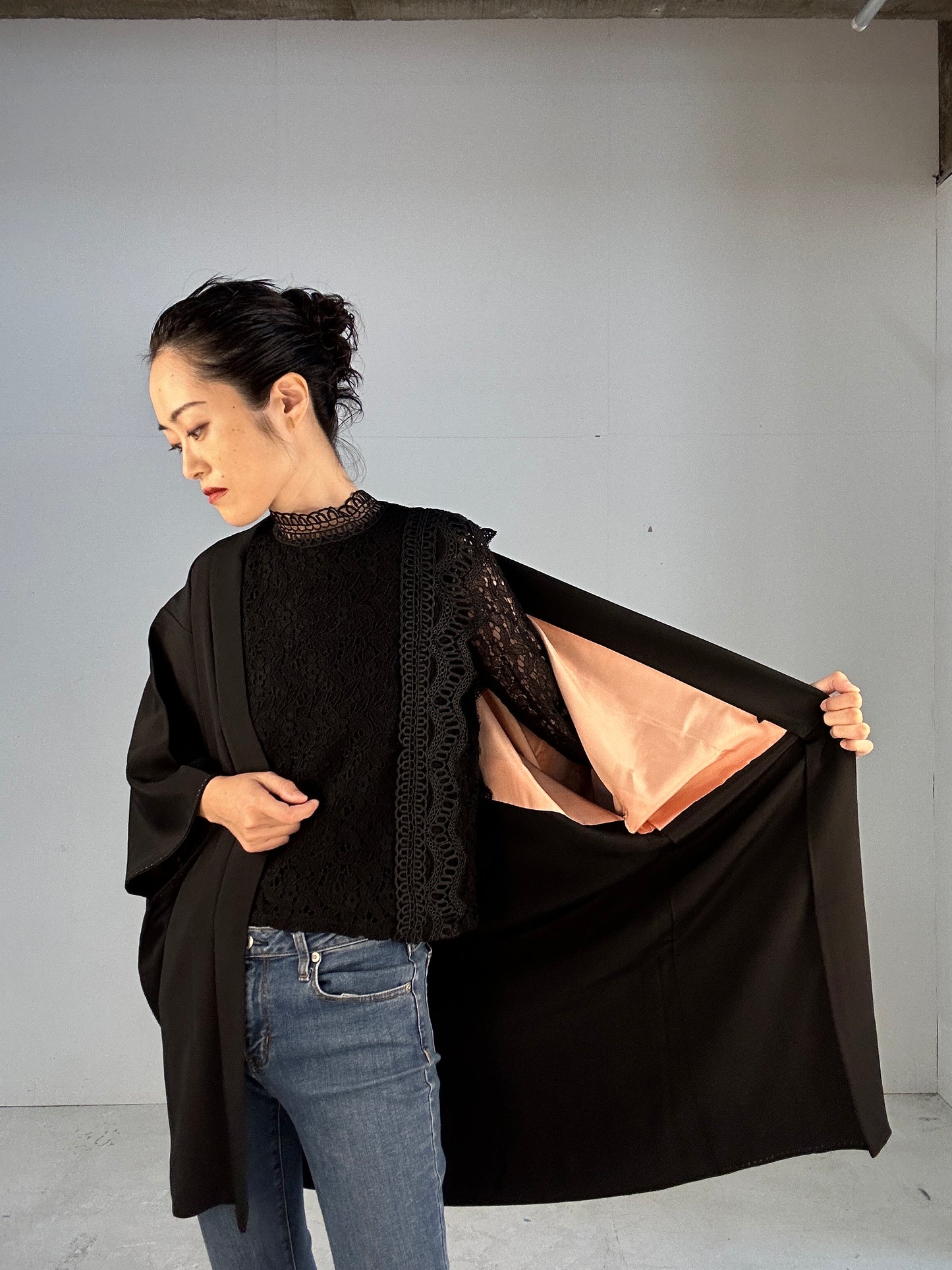 BLACK HAORI "beautiful antique oogara”