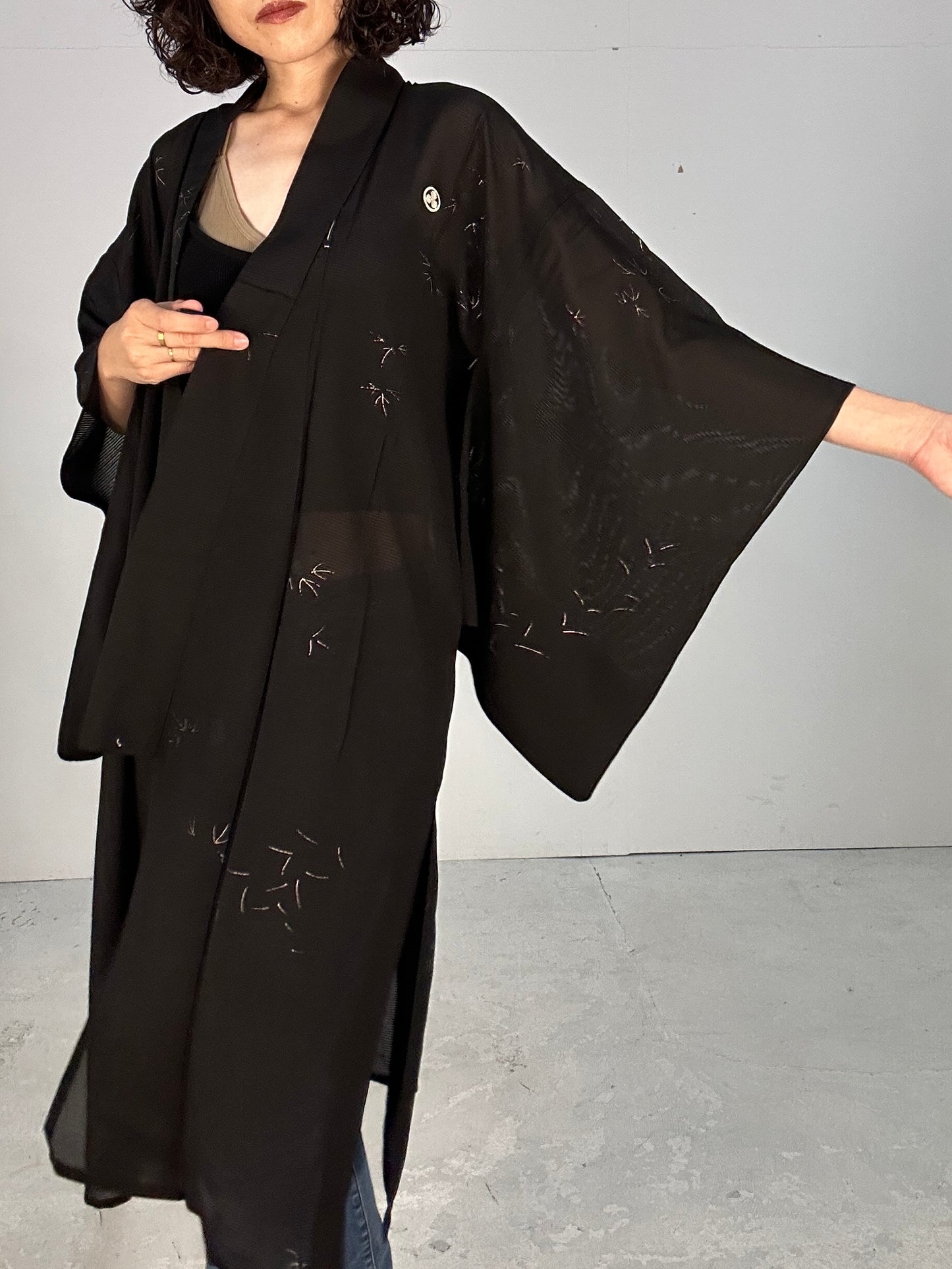 SHEER kimono dress gown and string belt upcycled from Japanese kimono "kin ashiato"
