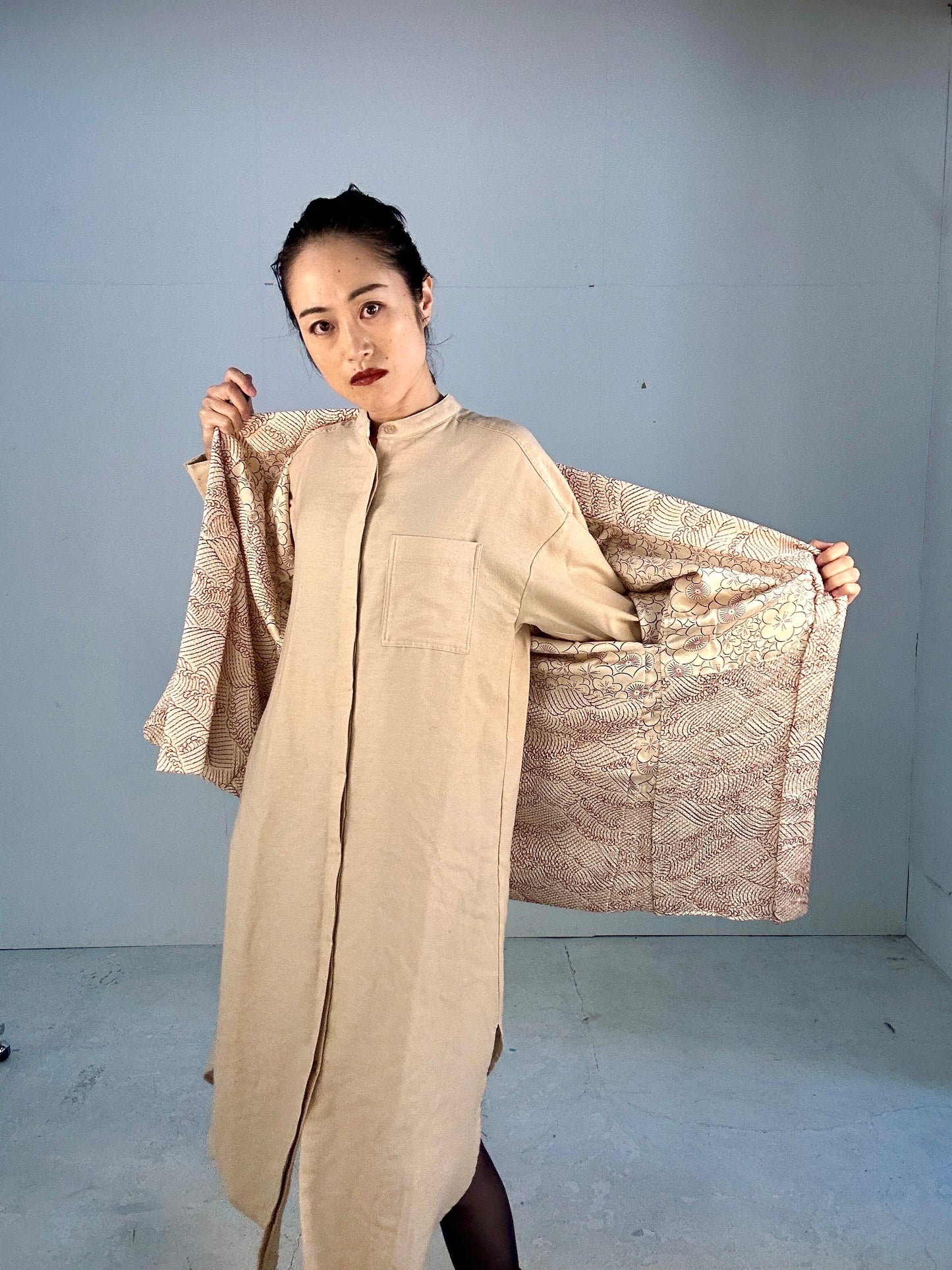 VINTAGE SHIBORI HAORI shiro ume