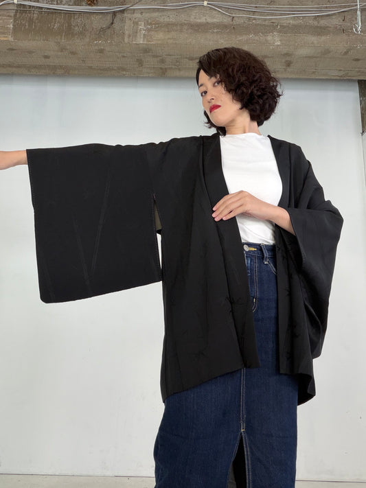 VINTAGE BLACK HAORI  "bamboo - BLK212"