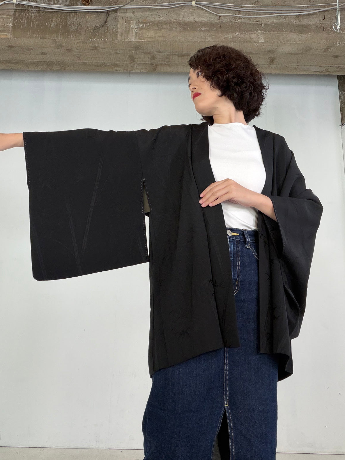 VINTAGE BLACK HAORI  "bamboo - BLK212"