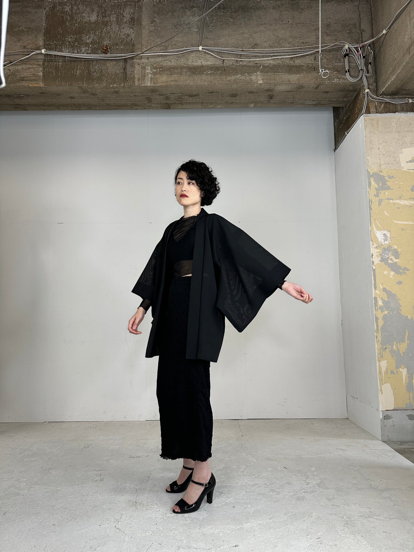 VINTAGE BLACK HAORI SHEER “ro_gin”