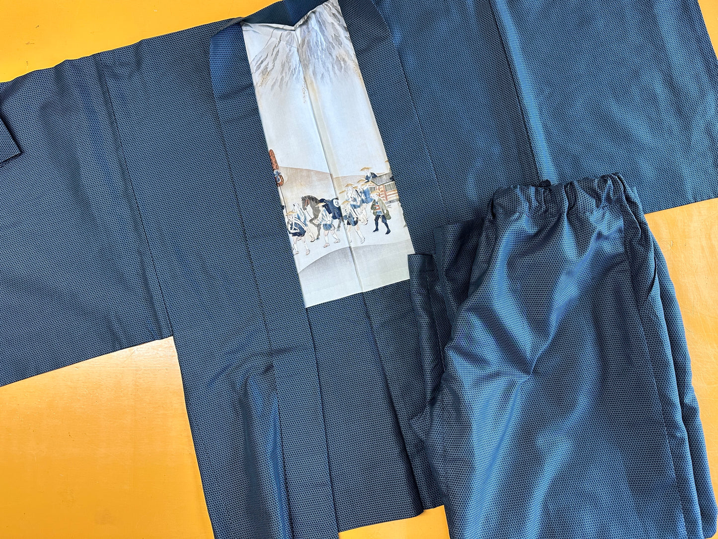 ORDER// Oshima Tsumugi HAORI and KIMONO elastic waist pants(large size) upcycled from Japanese kimono(Unisex)daimyougyouretsu
