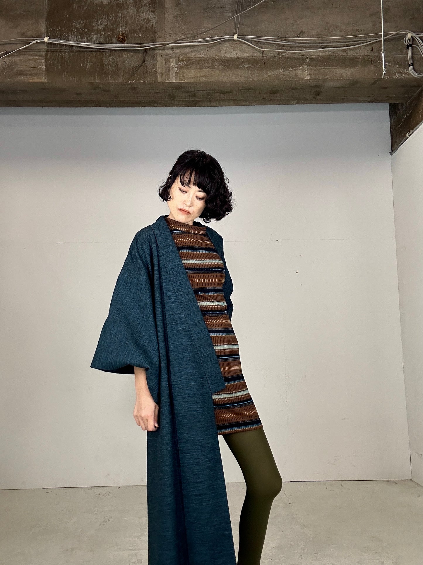 VINTAGE TSUMUGI KIMONO "blue"