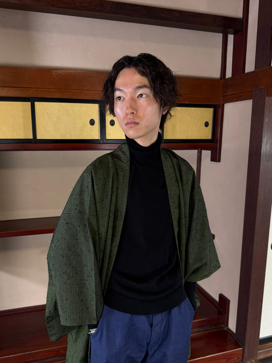 VINTAGE KAWAII HAORI oversized  "Hige Tsumugi, green"