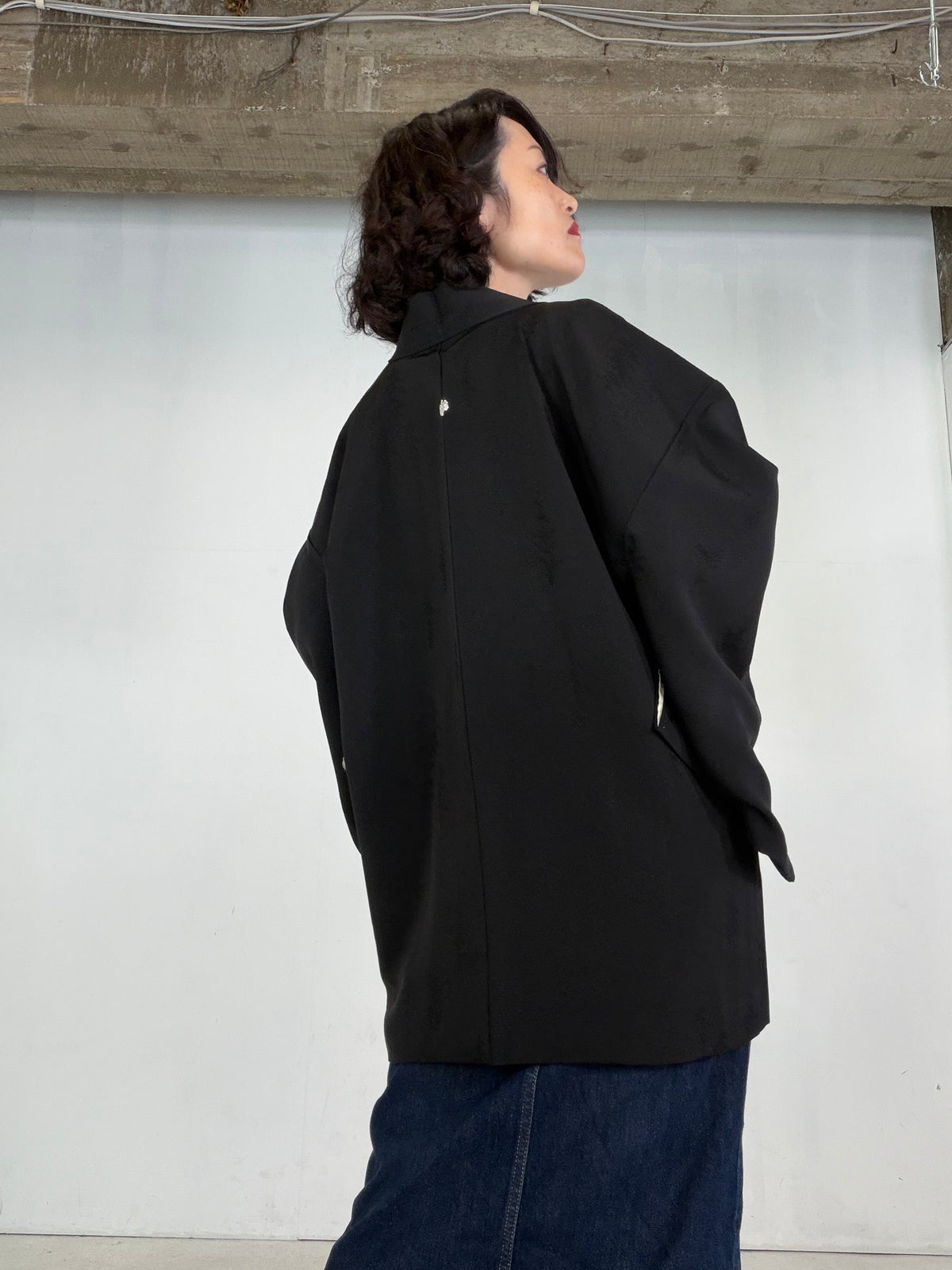 VINTAGE BLACK HAORI  " Wood Motif - BLK211"