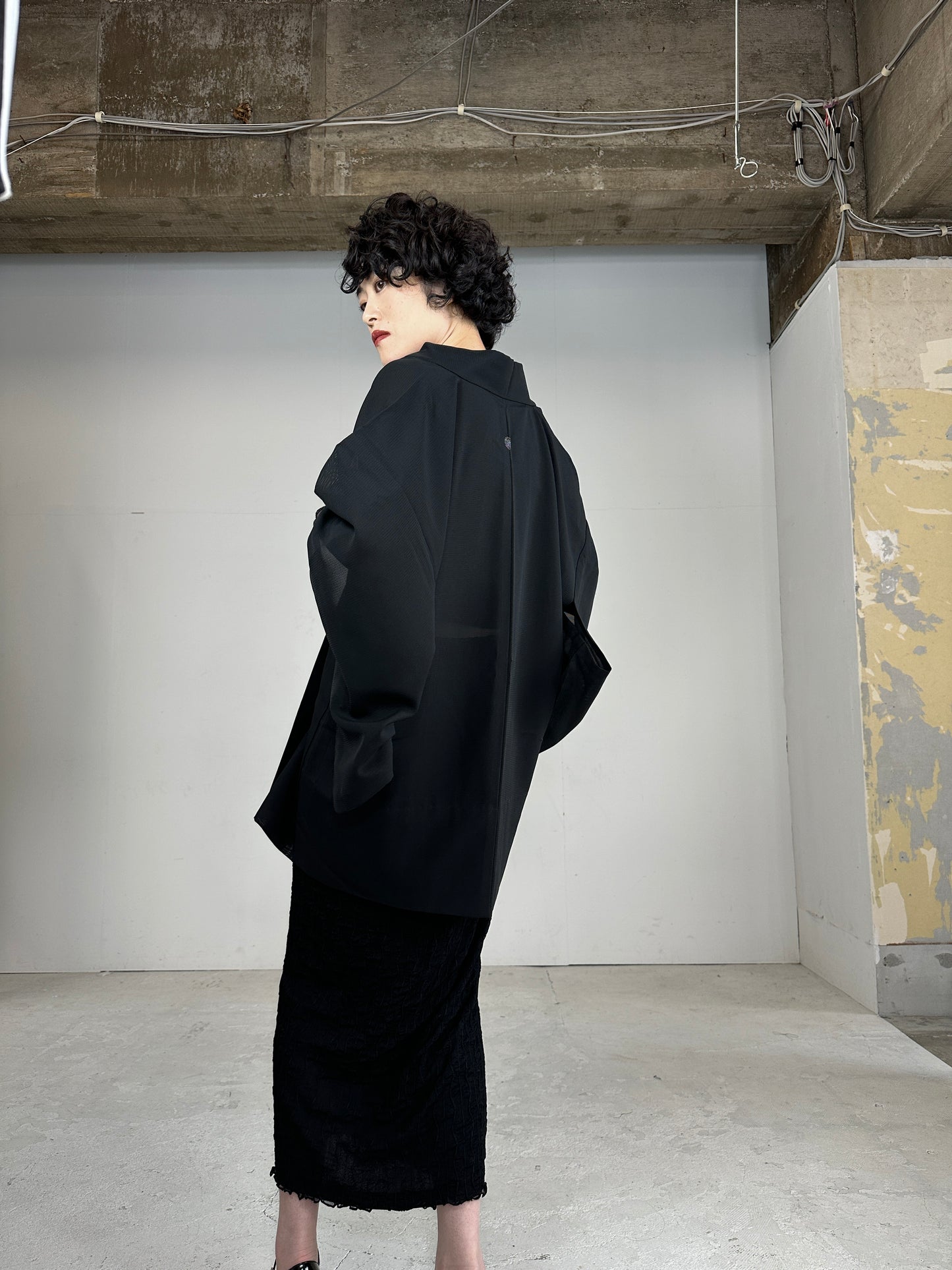 VINTAGE BLACK HAORI SHEER “ro_gin”