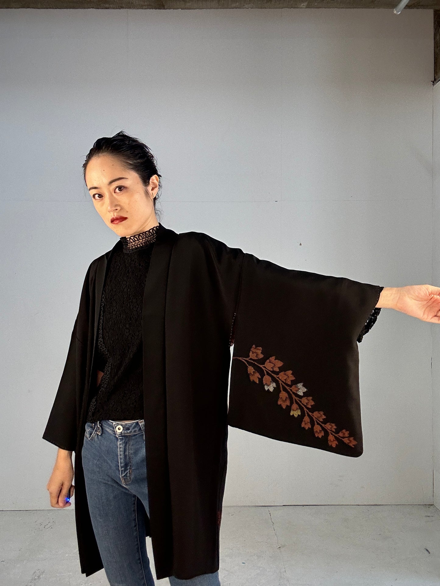 BLACK HAORI "beautiful antique oogara”