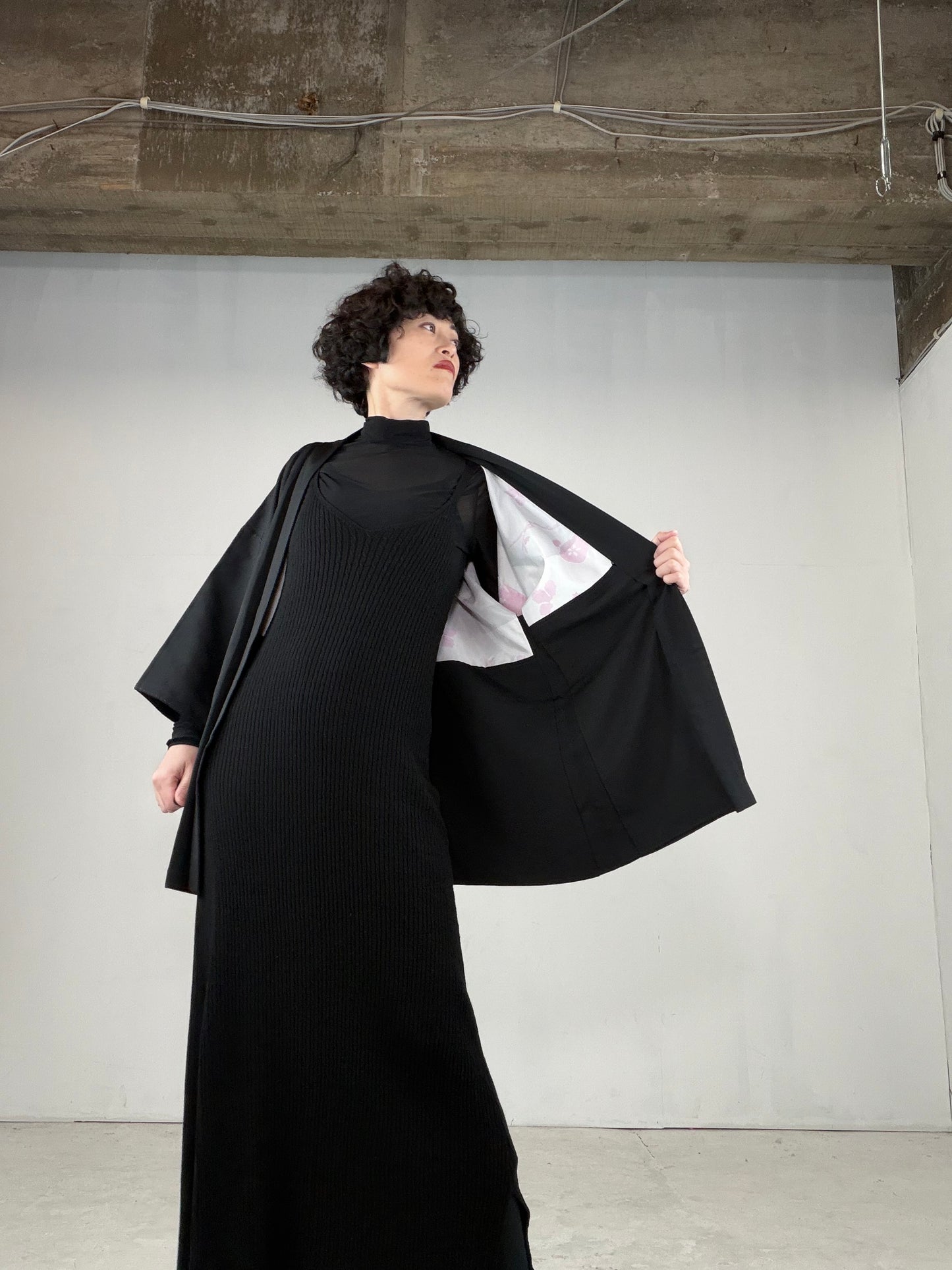 VINTAGE BLACK HAORI  "red, BLK141"