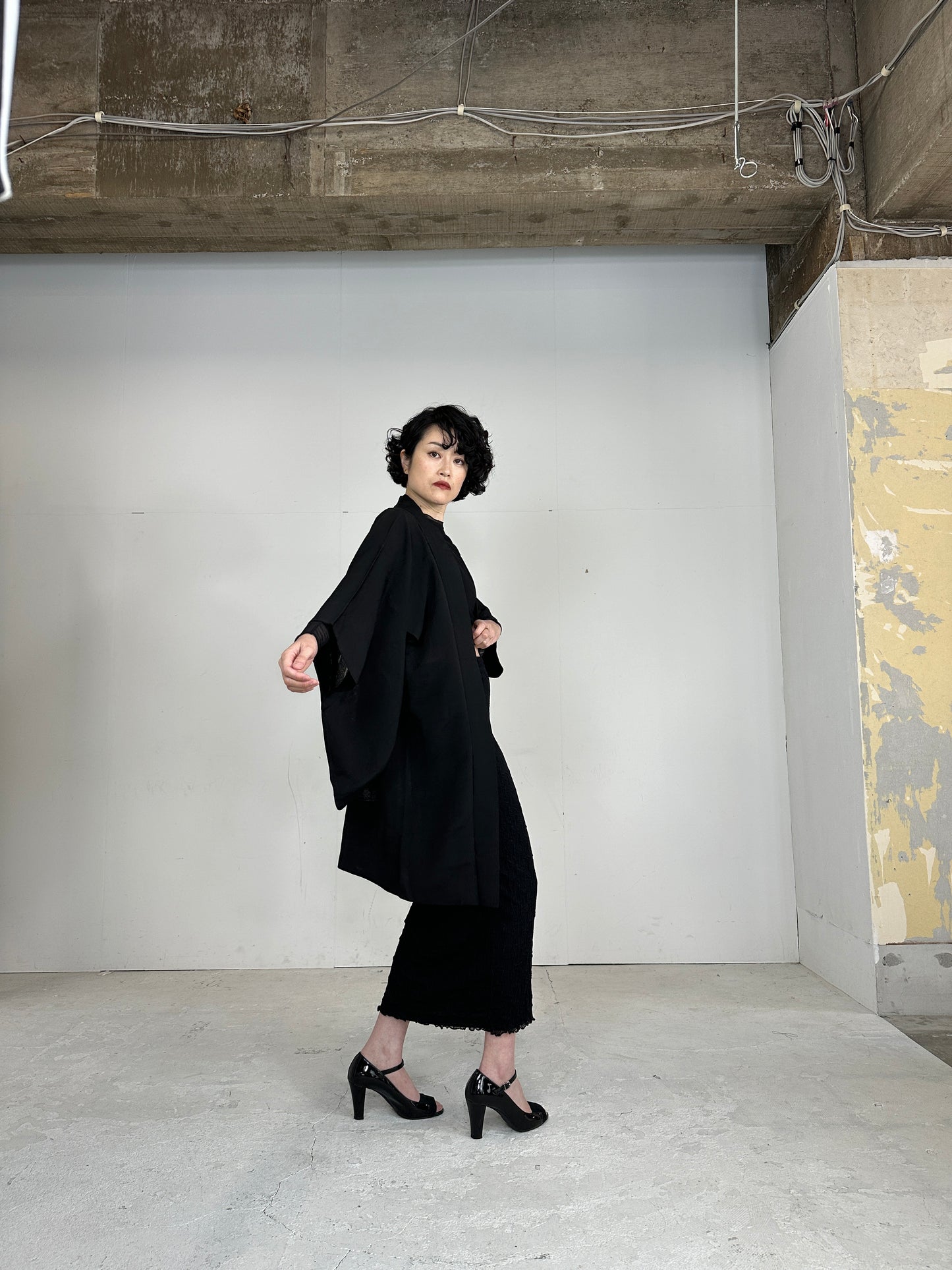 VINTAGE BLACK HAORI SHEER “ryusui_nadeshiko”