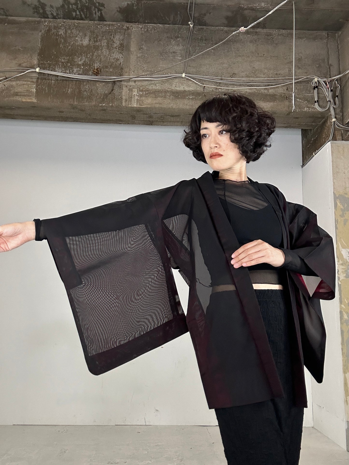 VINTAGE BLACK HAORI SHEER “aka konomi ha"