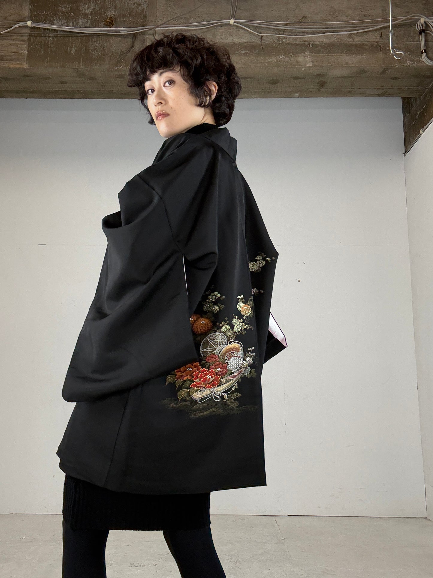 VINTAGE BLACK HAORI "kingin"