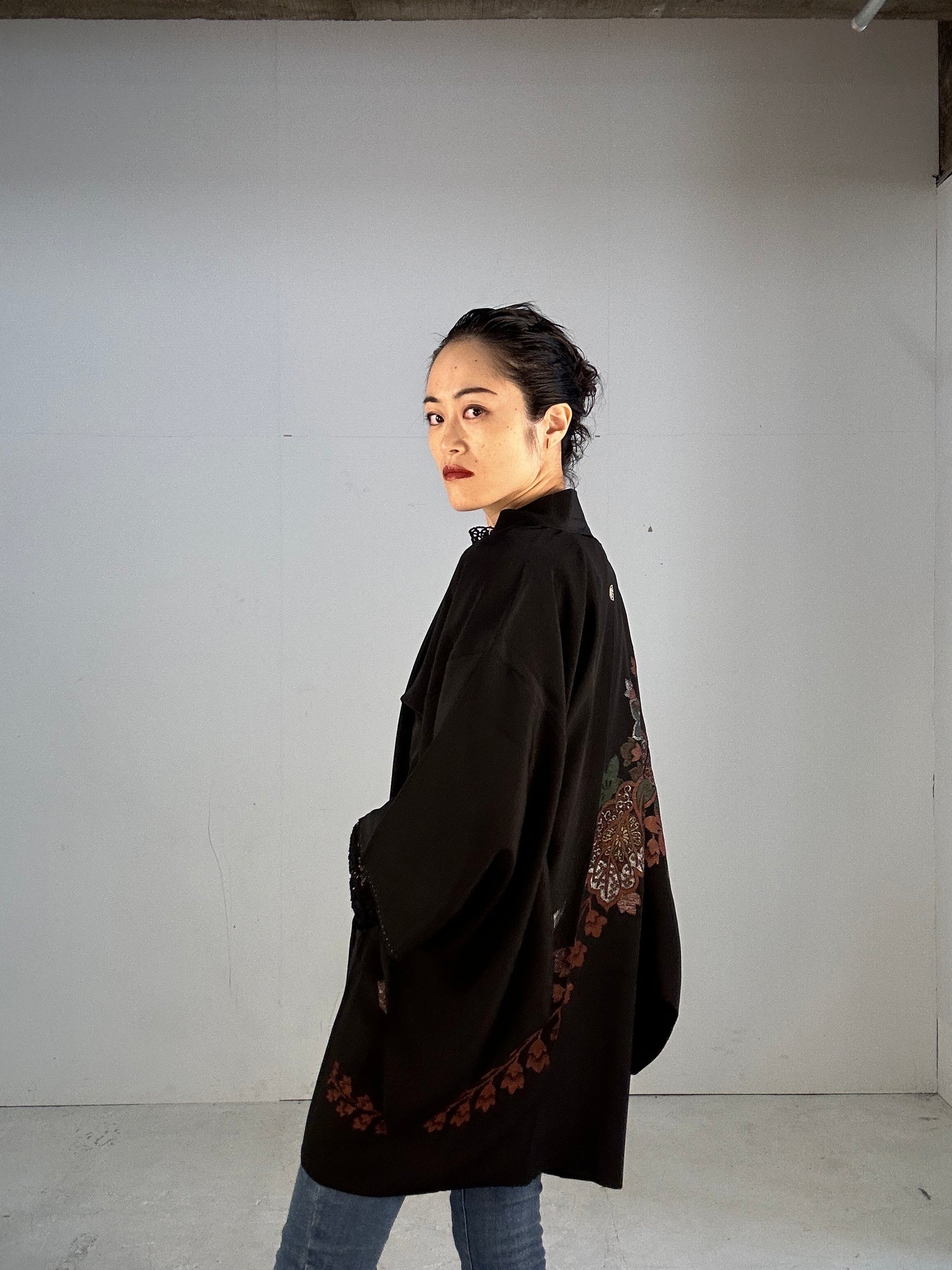 BLACK HAORI "beautiful antique oogara”