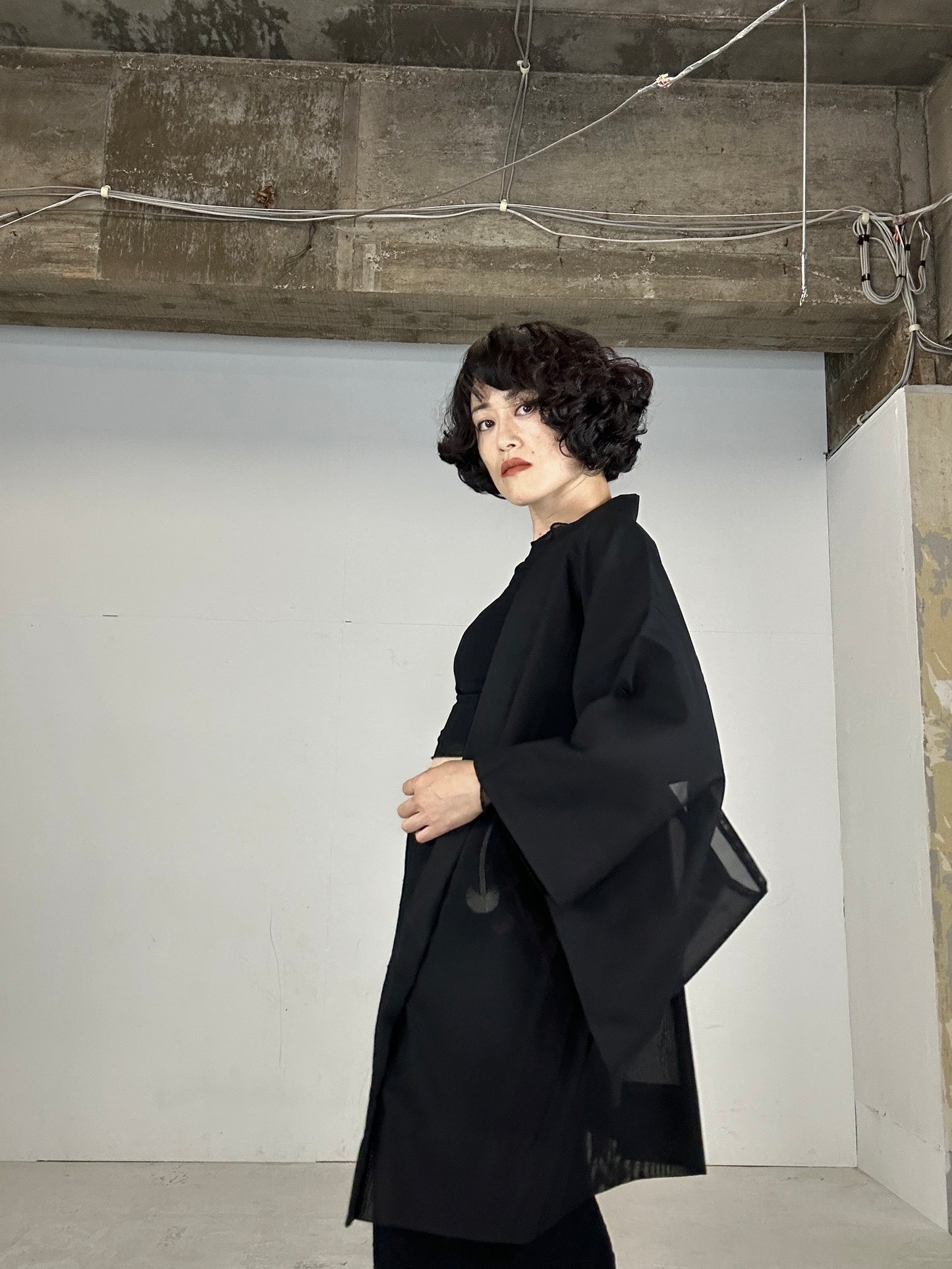 VINTAGE BLACK HAORI SHEER “aka 005 jyumoku"