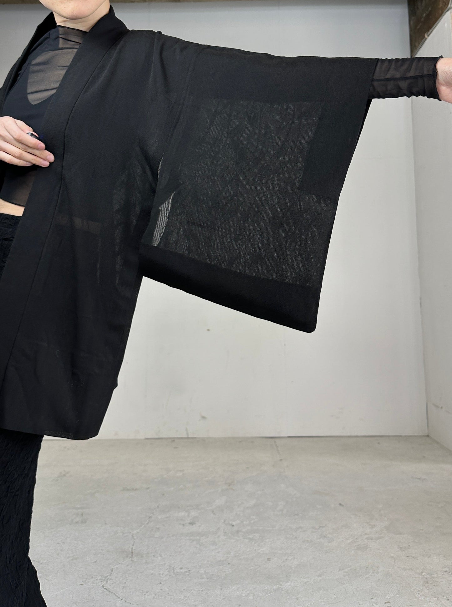 VINTAGE BLACK HAORI SHEER “youbana”