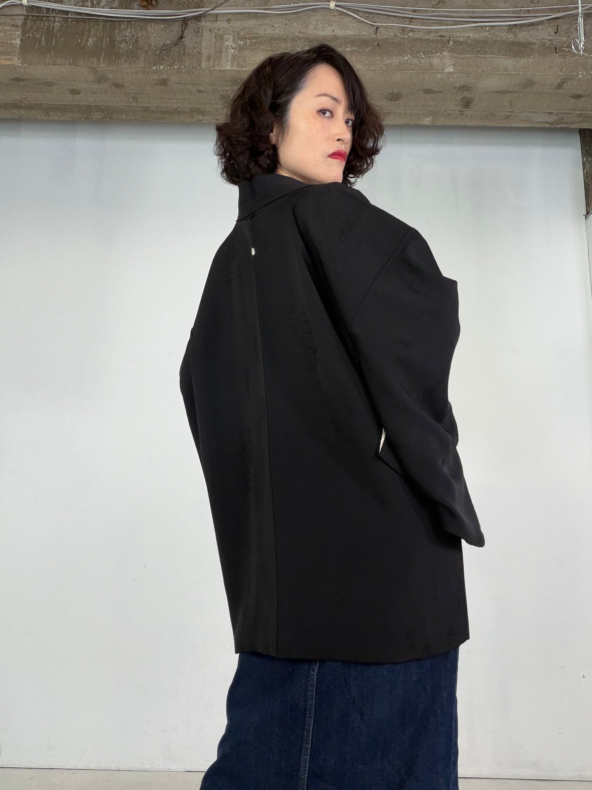 VINTAGE BLACK HAORI  " Wood Motif - BLK211"