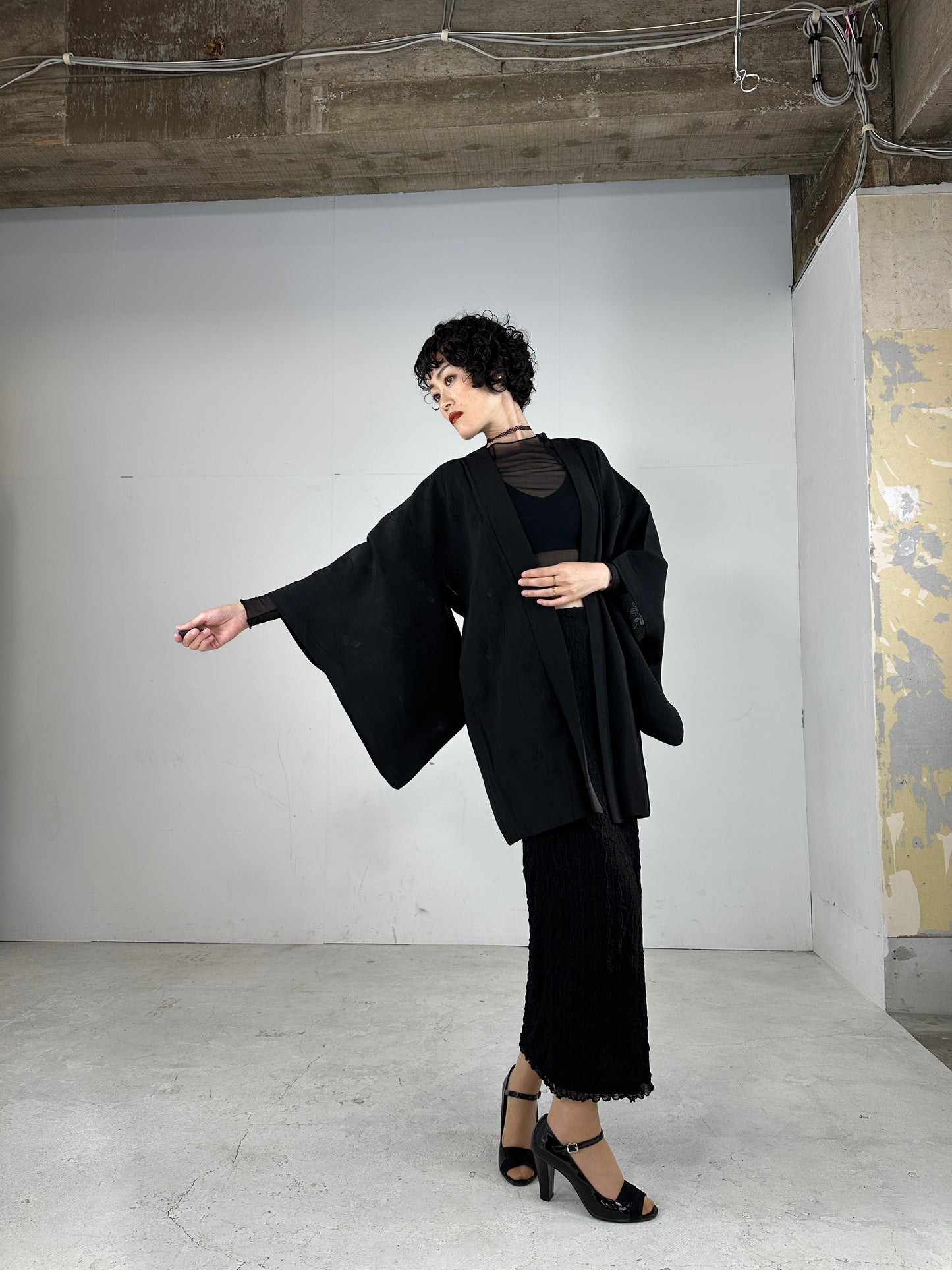 BLACK HAORI SHEER "hagi"