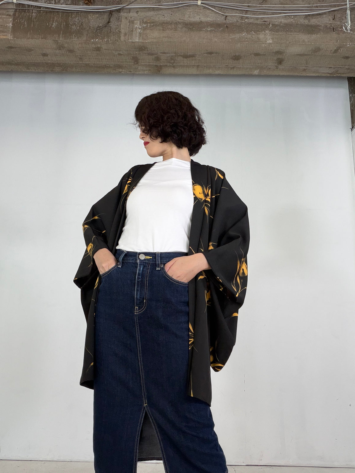 VINTAGE BLACK HAORI  "BLK203" *damage