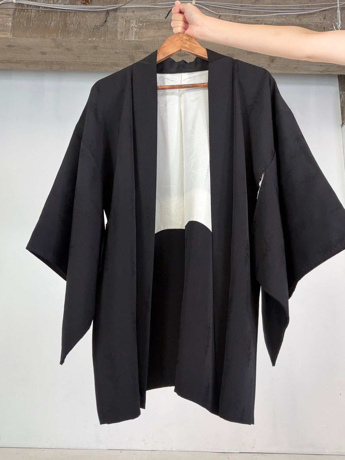 VINTAGE BLACK HAORI  " Wood Motif - BLK211"