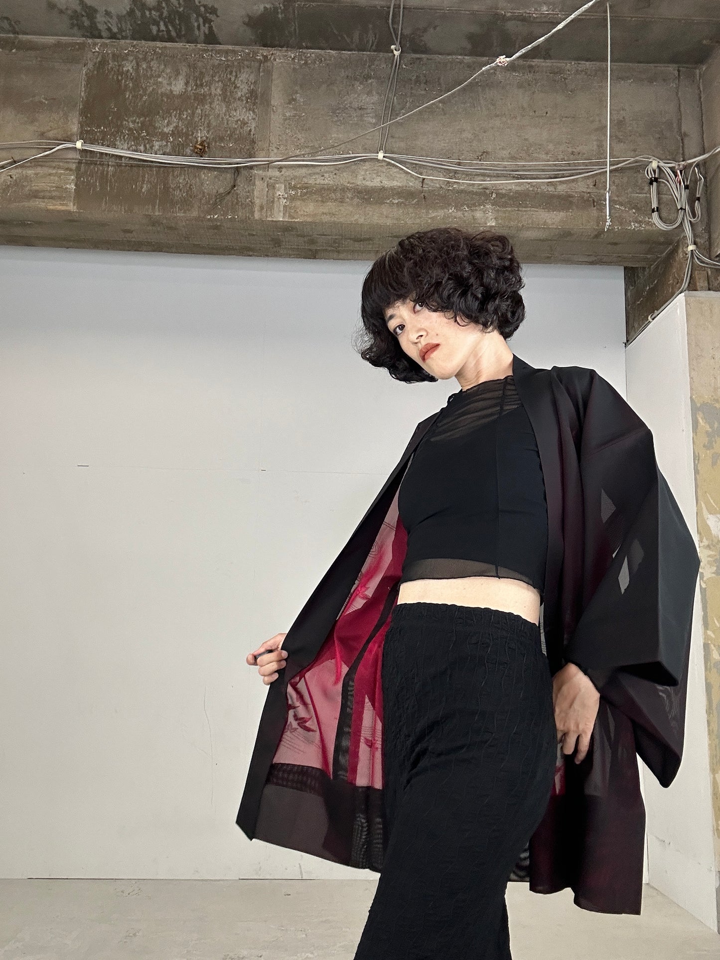 VINTAGE BLACK HAORI SHEER “aka 003 sasa ryusui"