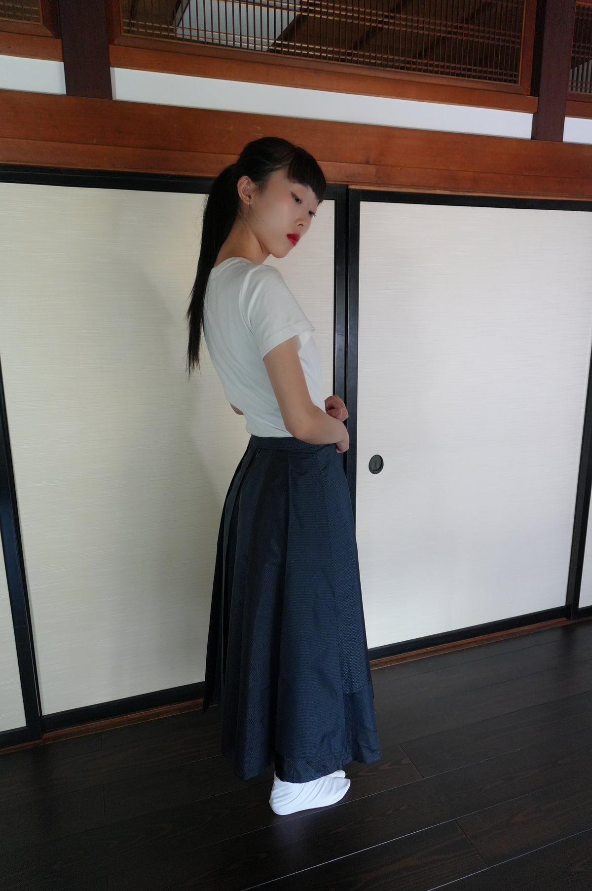One of a kind — Vintage Tsumugi Hakama Skirt "AIC005" — Upcycled from Japanese Kimono