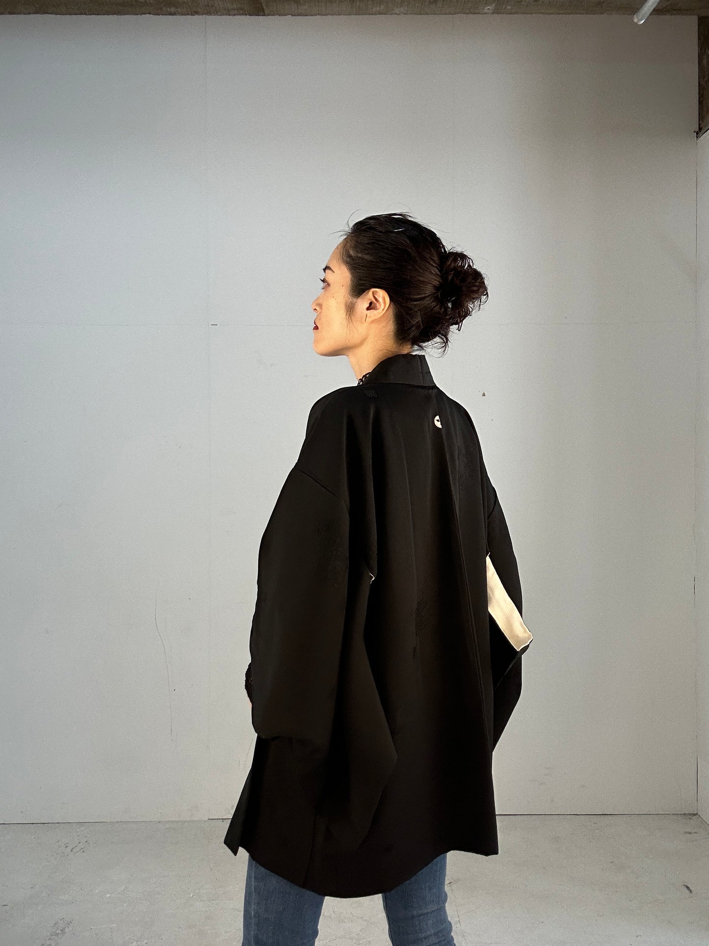 BLACK HAORI "ground pattern KAMON” maru ni 9mai zasa