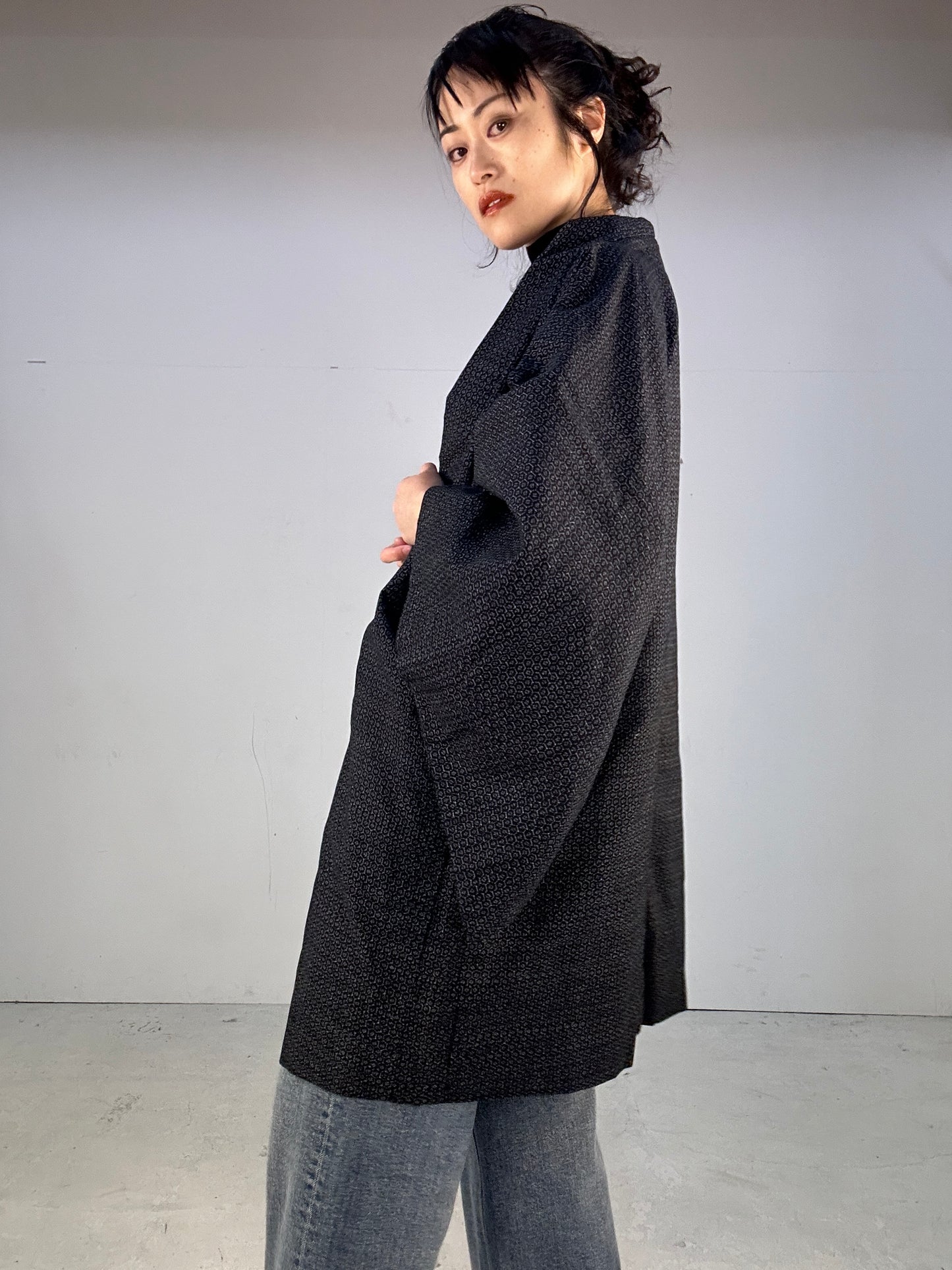 KAWAII HAORI oversized  "kasuri kuro"