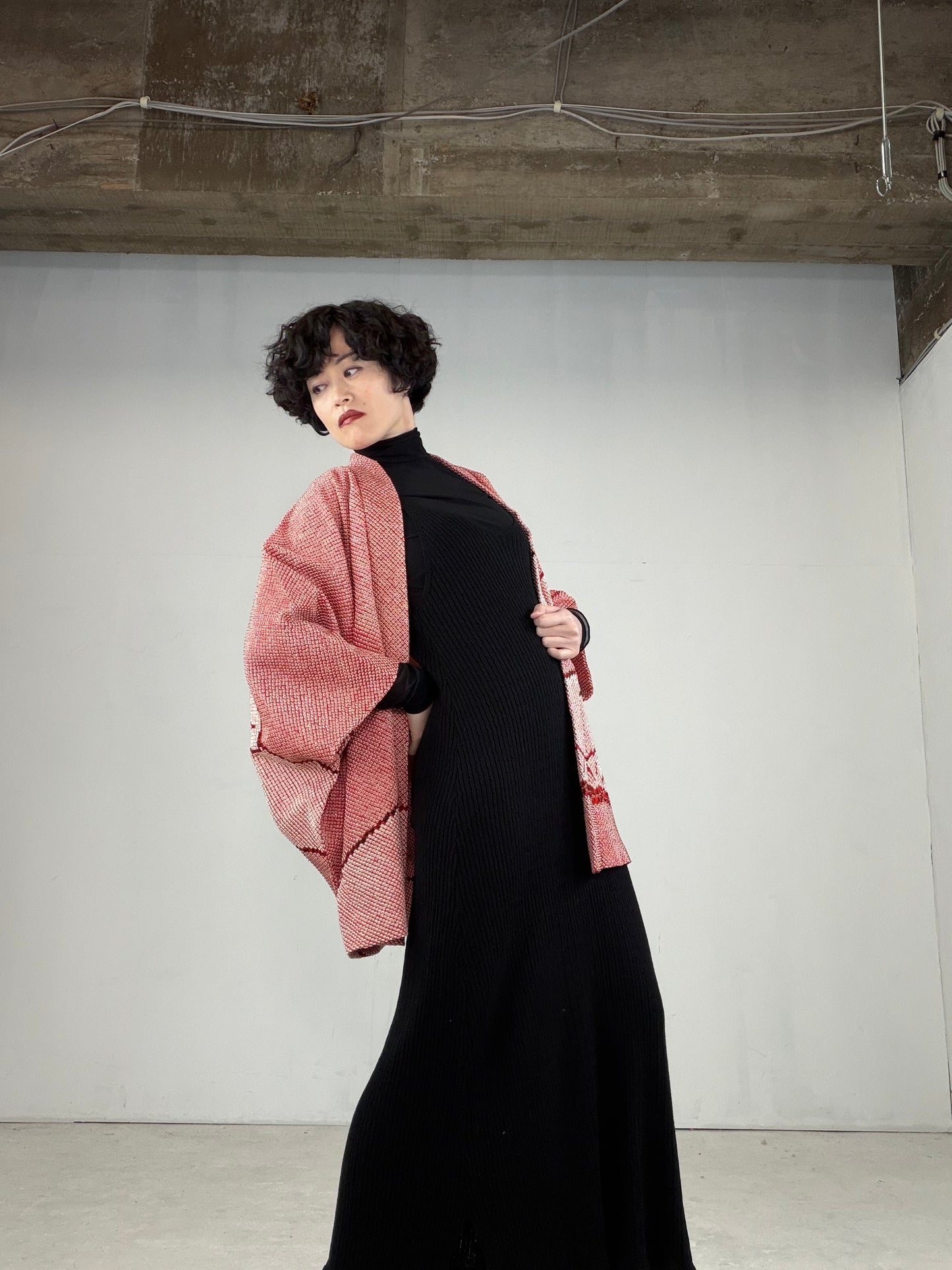 VINTAGE SHIBORI HAORI "matsu-pink, SIB101"*damage