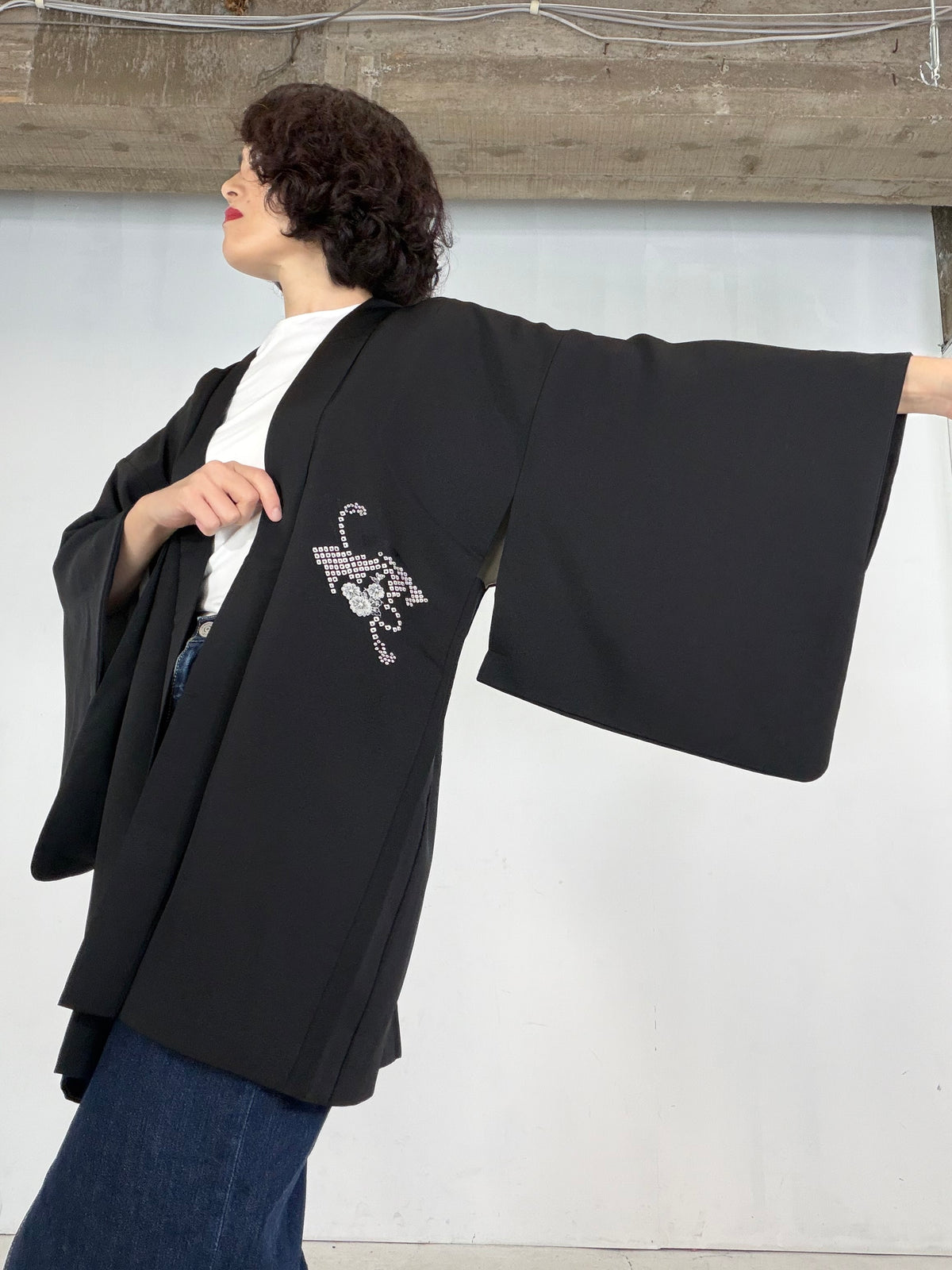 VINTAGE BLACK HAORI  "BLK204" *damage