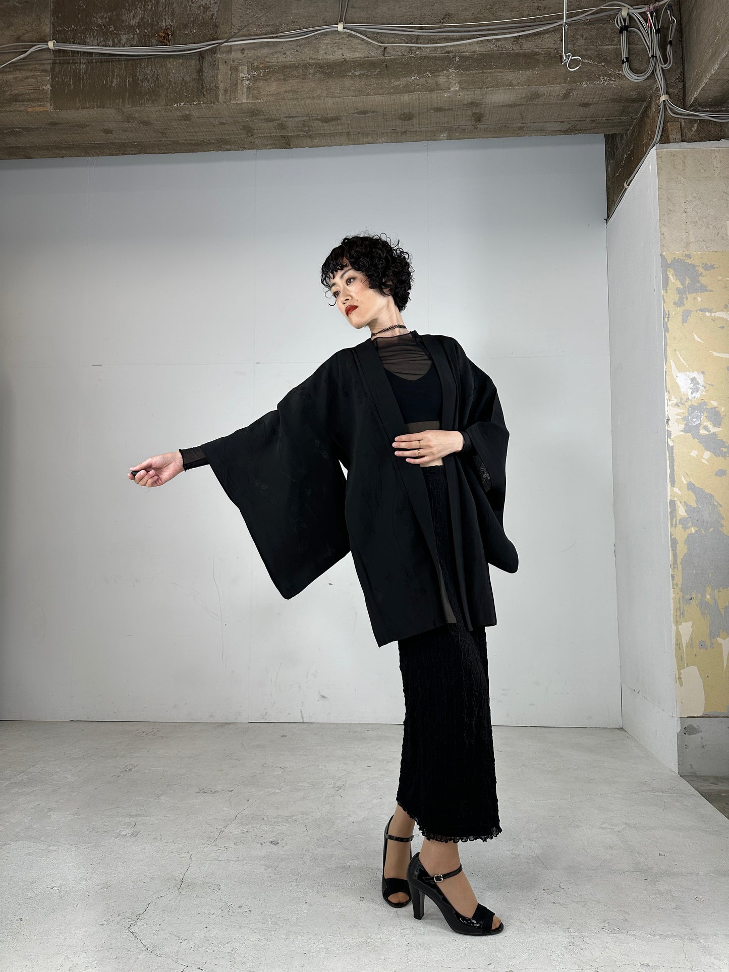 BLACK HAORI SHEER "hagi"